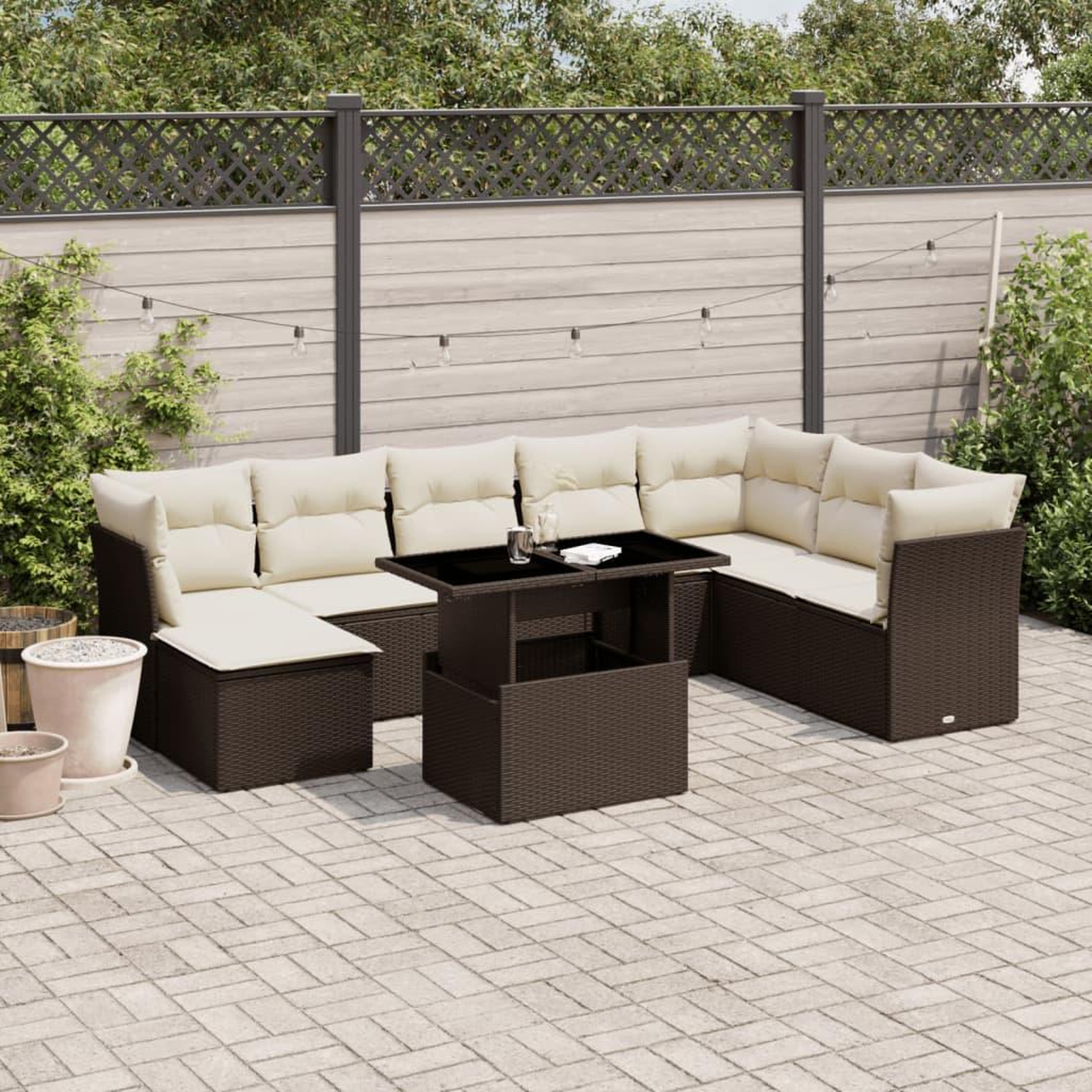 VIDAXL Salon de jardin avec coussins 9 pcs marron resine tressee