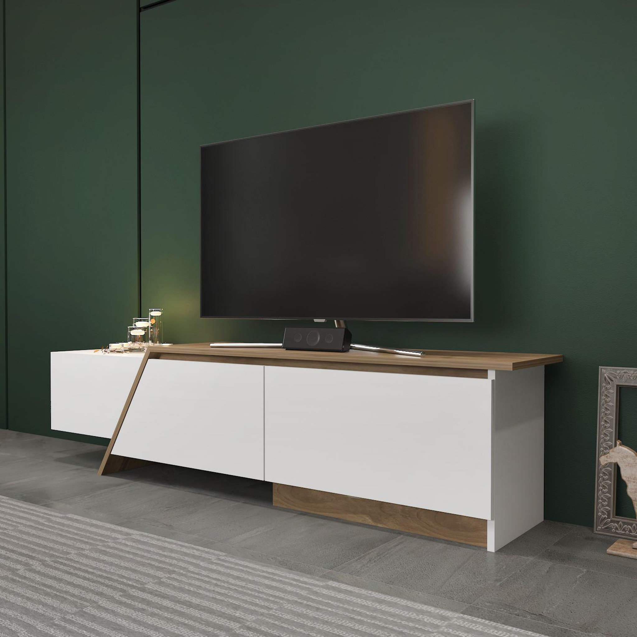 Voir la diapositive 4 : Habitat et Jardin Meuble tv en bois  zonas  - 180 x 35 x 28 cm - blanc