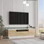 TOILINUX Meuble TV Séville 3 portes et une niche en bois - Blanc et marron