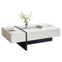 Voir la diapositive 1 : MERAX Table Basse Brillante Avec LED Et 3 Tiroirs, Placage Marbre, Blanc 105*60*35cm