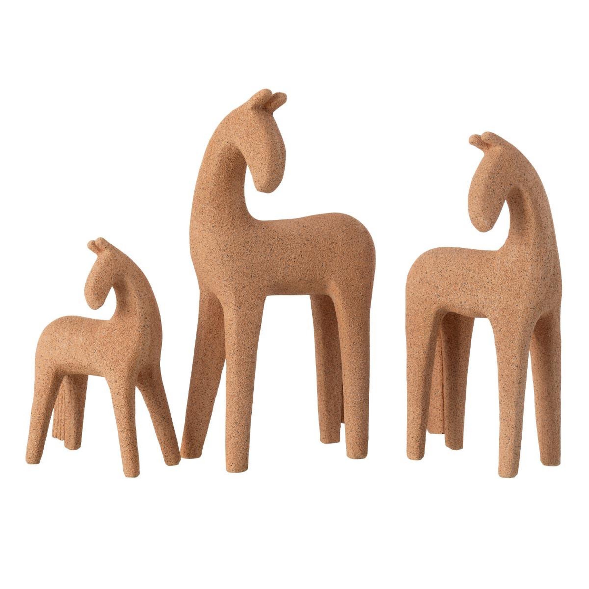 J-LINE Lot de 3 statuettes chevaux  morris  31cm terracotta