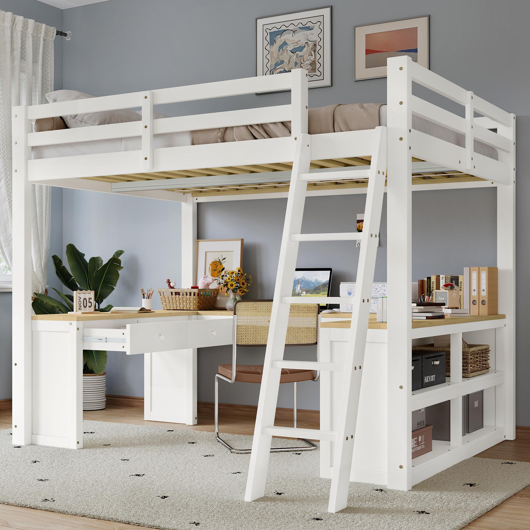 Voir la diapositive 4 : MERAX Lit mezzanine 90x200 cm coloris blanc pin