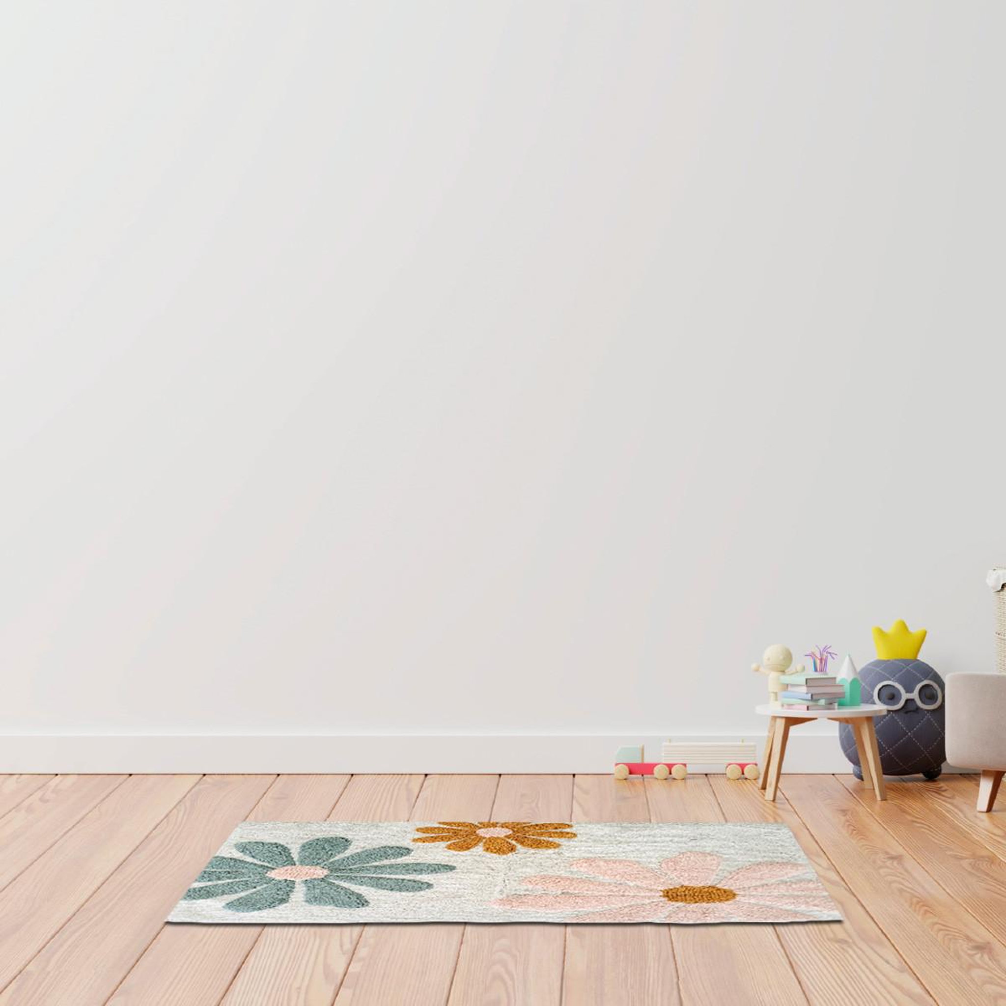 Voir la diapositive 2 : FUTURE HOME Tapis enfant à fleurs en coton tufté 60x90cm