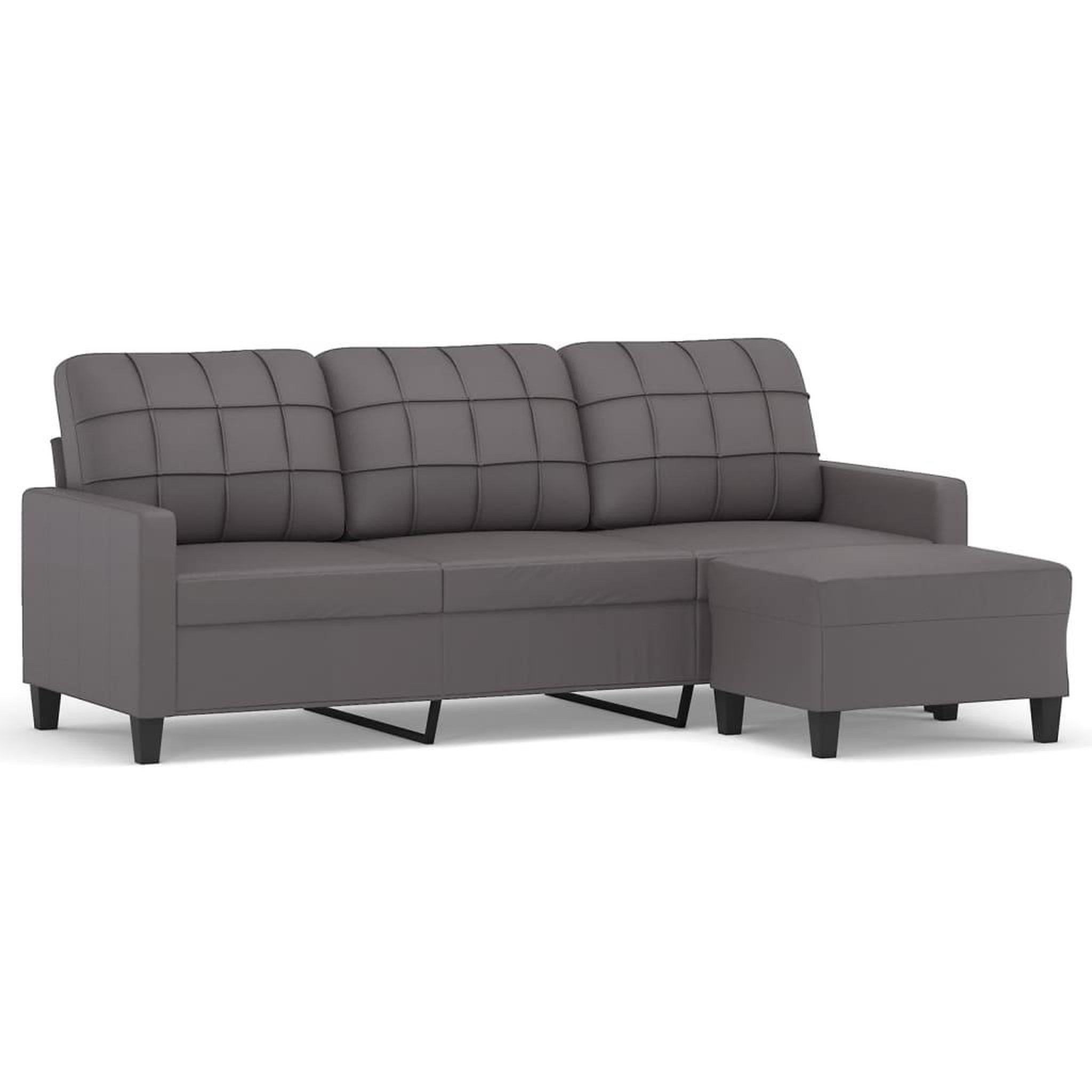 Voir la diapositive 2 : VIDAXL Canape a 3 places avec repose-pieds Gris 180 cm Similicuir