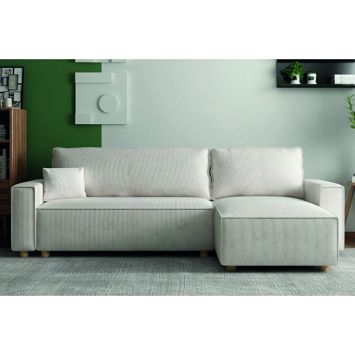 CONCEPT USINE Canapé convertible d'angle réversible 4 places velours côtelé beige COSY