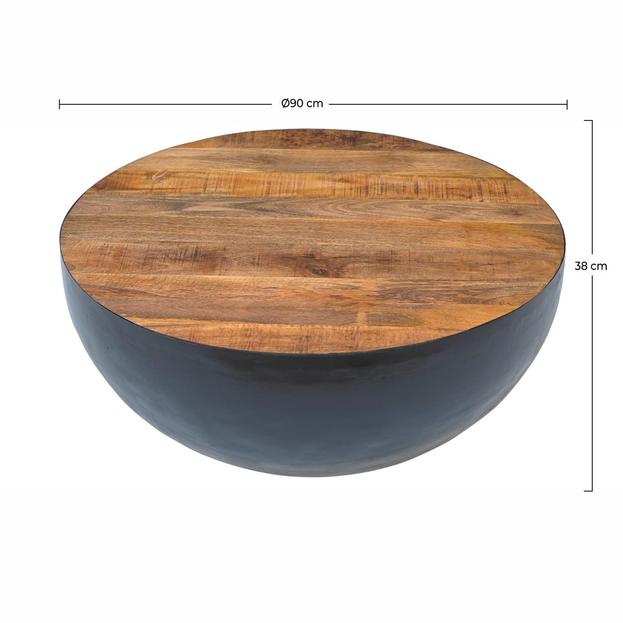 Voir la diapositive 4 : MAISON PAVANE Table basse ronde en bois massif et métal d90 cm-tajy