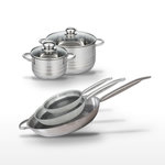 ELO Lot de 3 Poêles 24/28/32 cm et 2 Faitouts 16/20 cm Elo Relief Solution