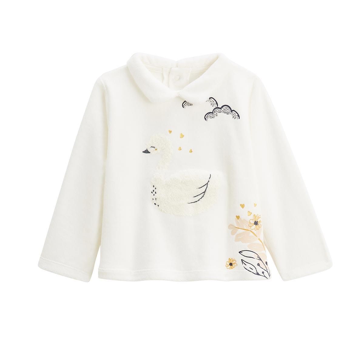 Petit Béguin Pyjama enfant 2 pièces en velours à pieds retroussables Swan