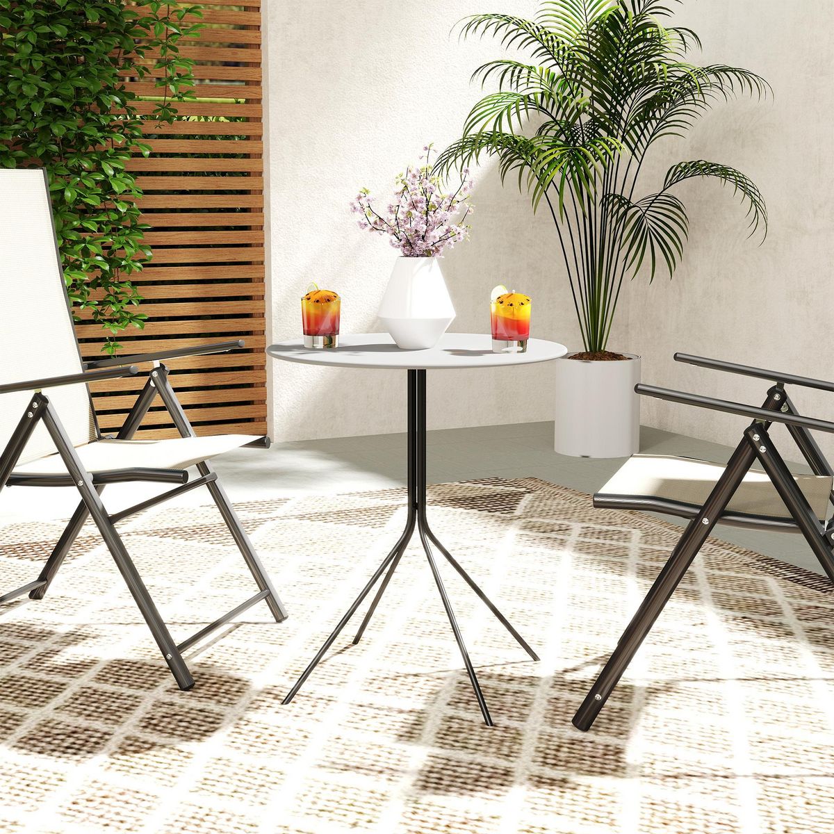 OUTSUNNY Table de jardin ronde design dia. 60 cm acier anthracite blanc