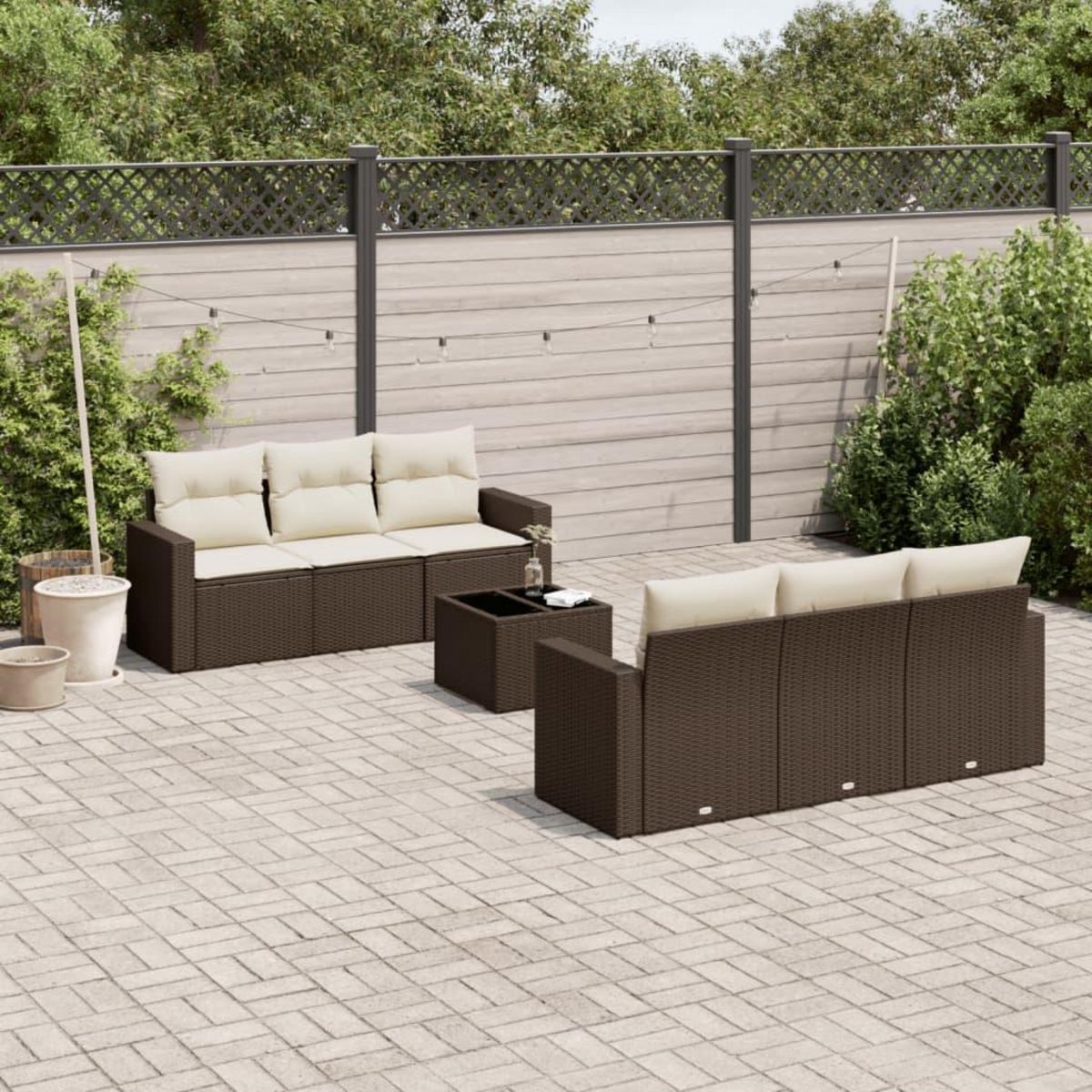 VIDAXL Salon de jardin avec coussins 7 pcs marron resine tressee
