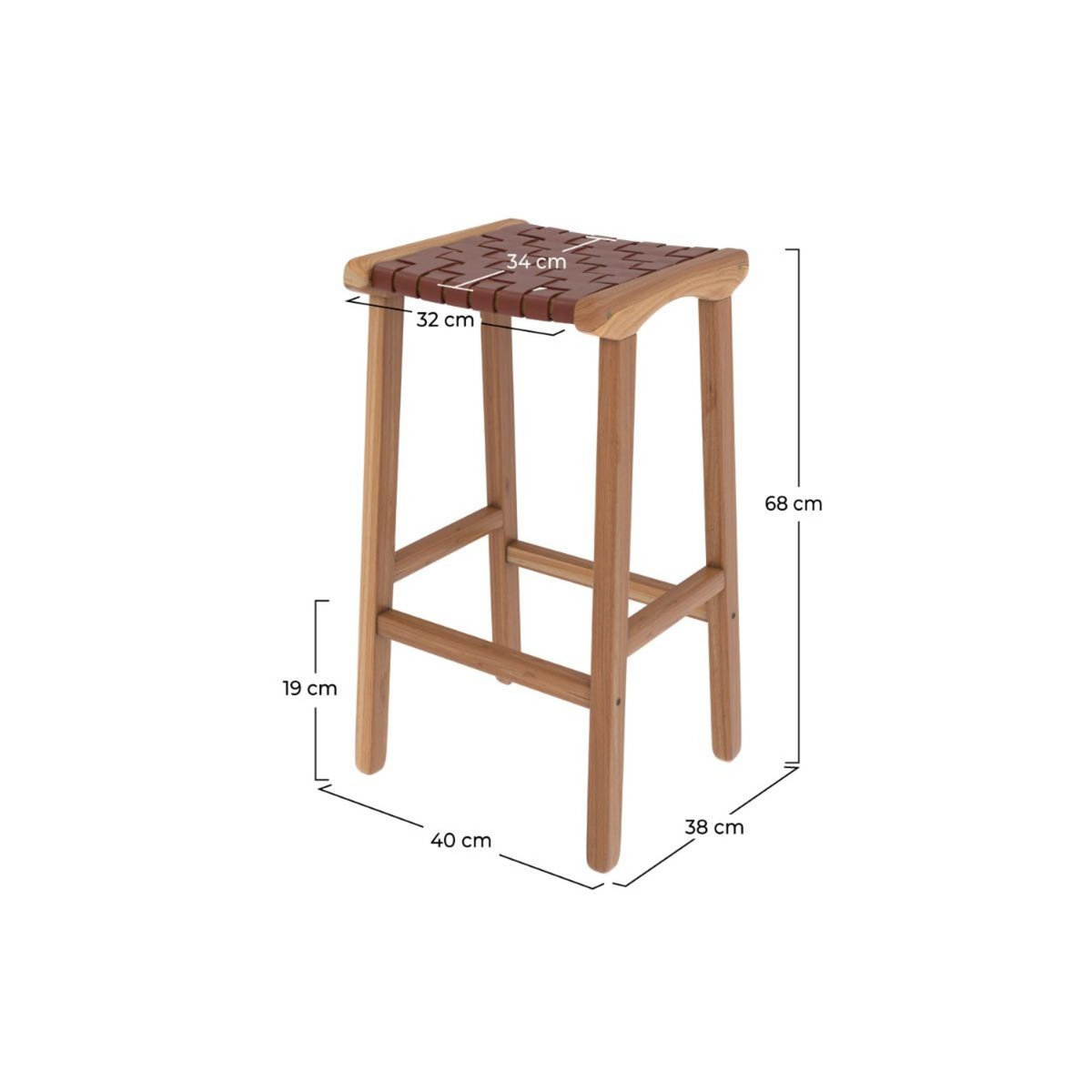Rendez vous déco Tabouret pour îlot central 68 cm en teck et cuir tressé marron - Kuna