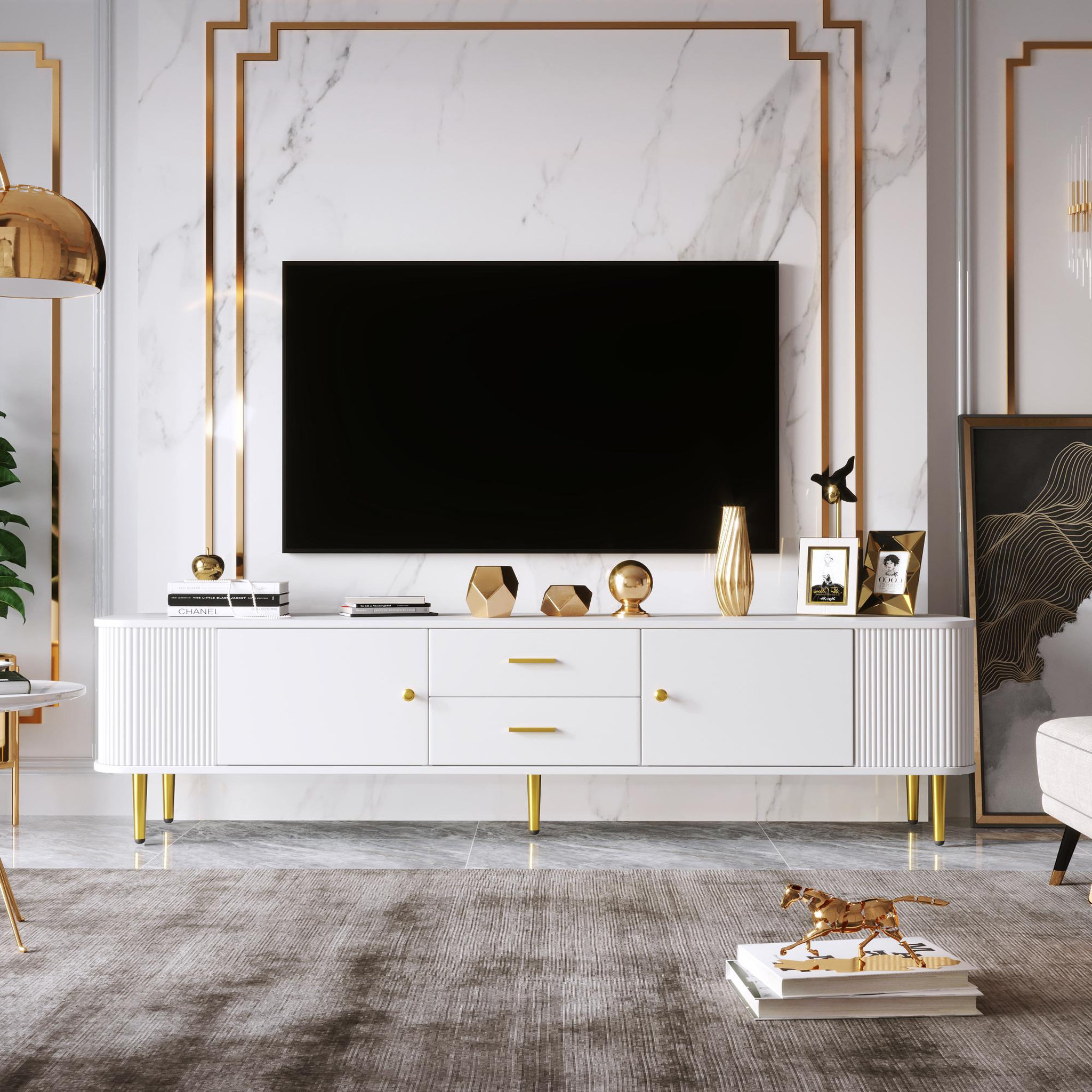 Voir la diapositive 2 : MERAX Meuble tv blanc 170 cm mdf