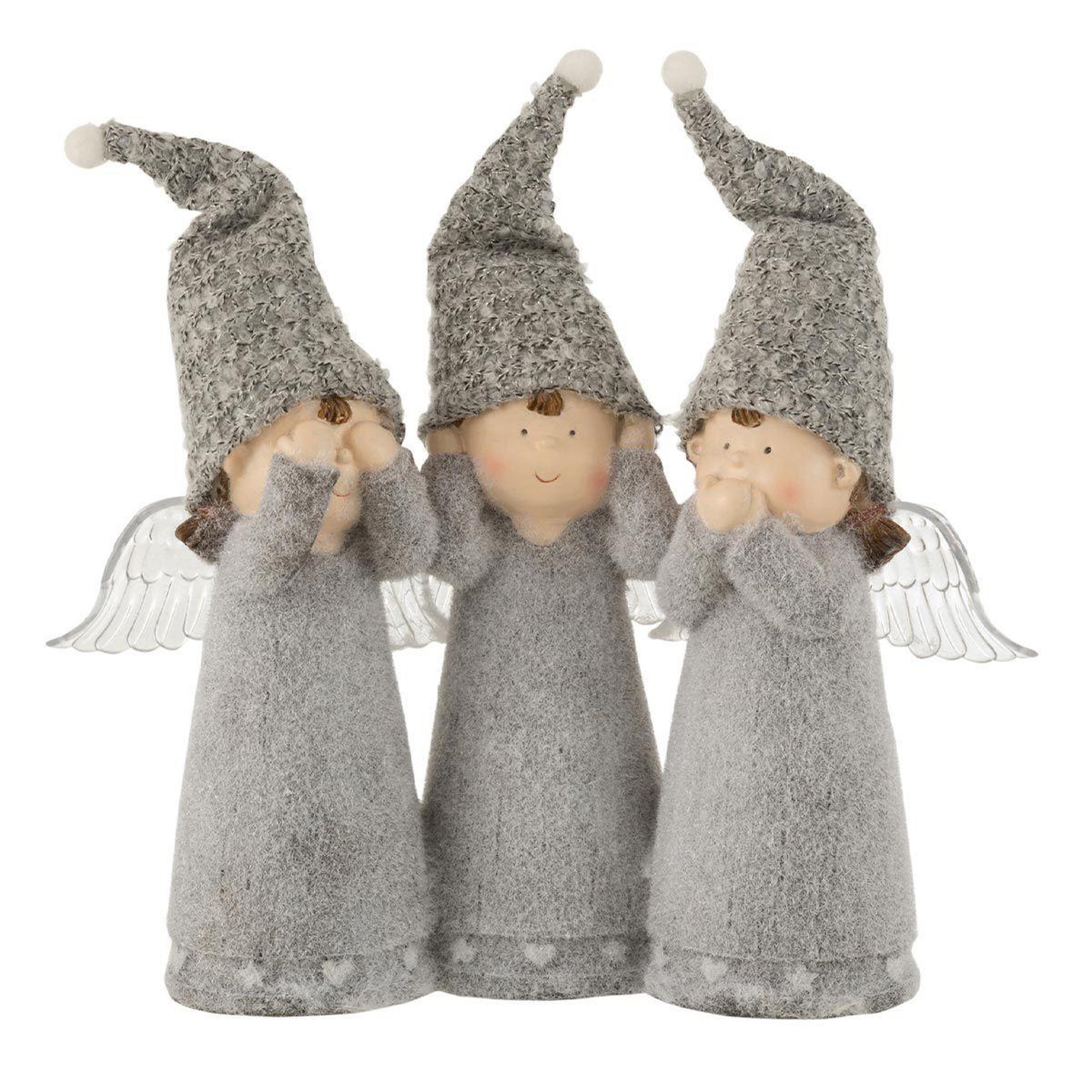 Voir la diapositive 1 : J-LINE Statuette Déco Led  3 Anges  28cm Gris