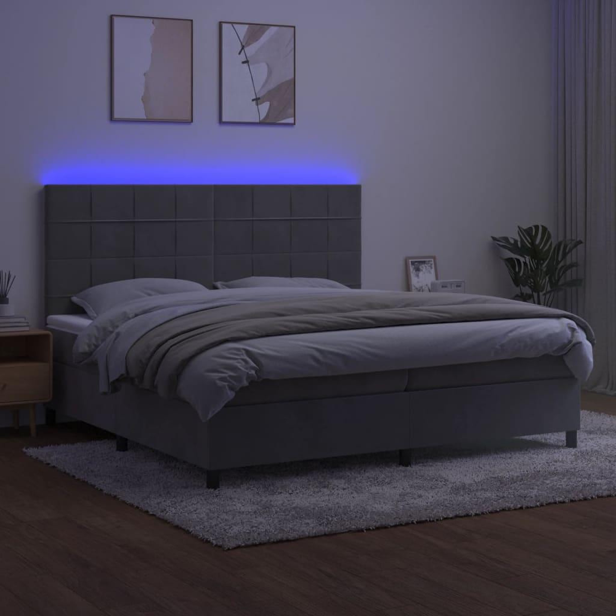 Voir la diapositive 4 : VIDAXL Sommier a lattes de lit matelas et LED Gris clair 200x200 cm