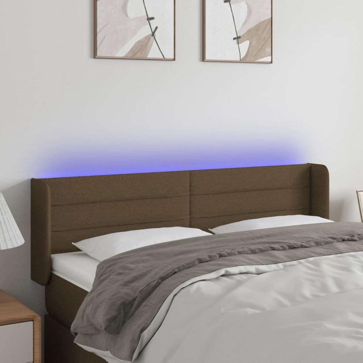 VIDAXL Tete de lit a LED Marron fonce 147x16x78/88 cm Tissu