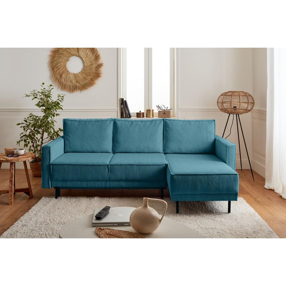 LISA DESIGN Charlie - canapé d'angle réversible - 4 places - convertible avec coffre - en velours côtelé