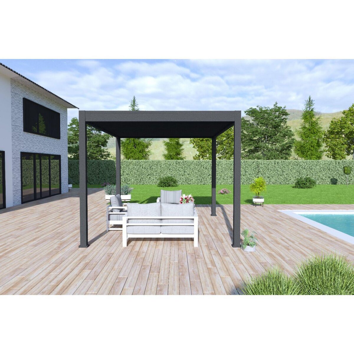 OMBREA Pergola Bioclimatique autoportée 3X4 m - Aluminium - Anthracite - VS OMBREA®