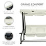 Voir la diapositive 6 : OUTSUNNY Balancelle de jardin 3 places convertible toit inclinaison réglable 2 tablettes support acier époxy gris polyester crème