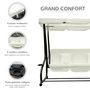Voir la diapositive 6 : OUTSUNNY Balancelle de jardin 3 places convertible toit inclinaison réglable 2 tablettes support acier époxy gris polyester crème