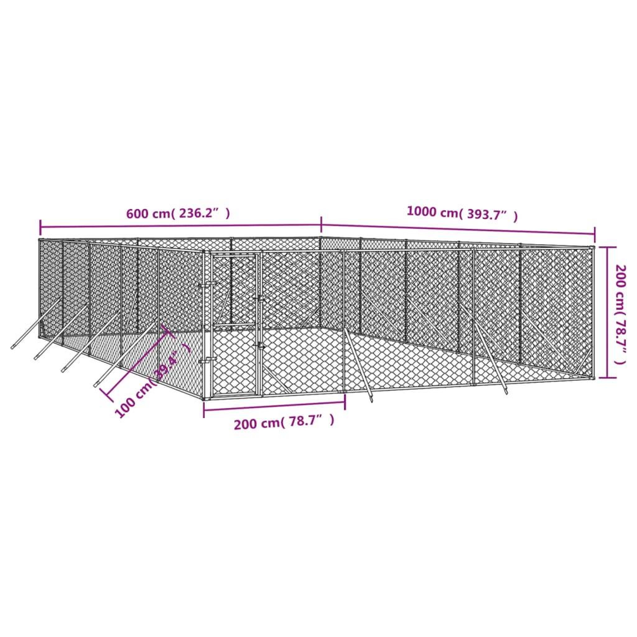 Voir la diapositive 4 : VIDAXL Chenil d'exterieur pour chiens argente 6x10x2 m acier galvanise