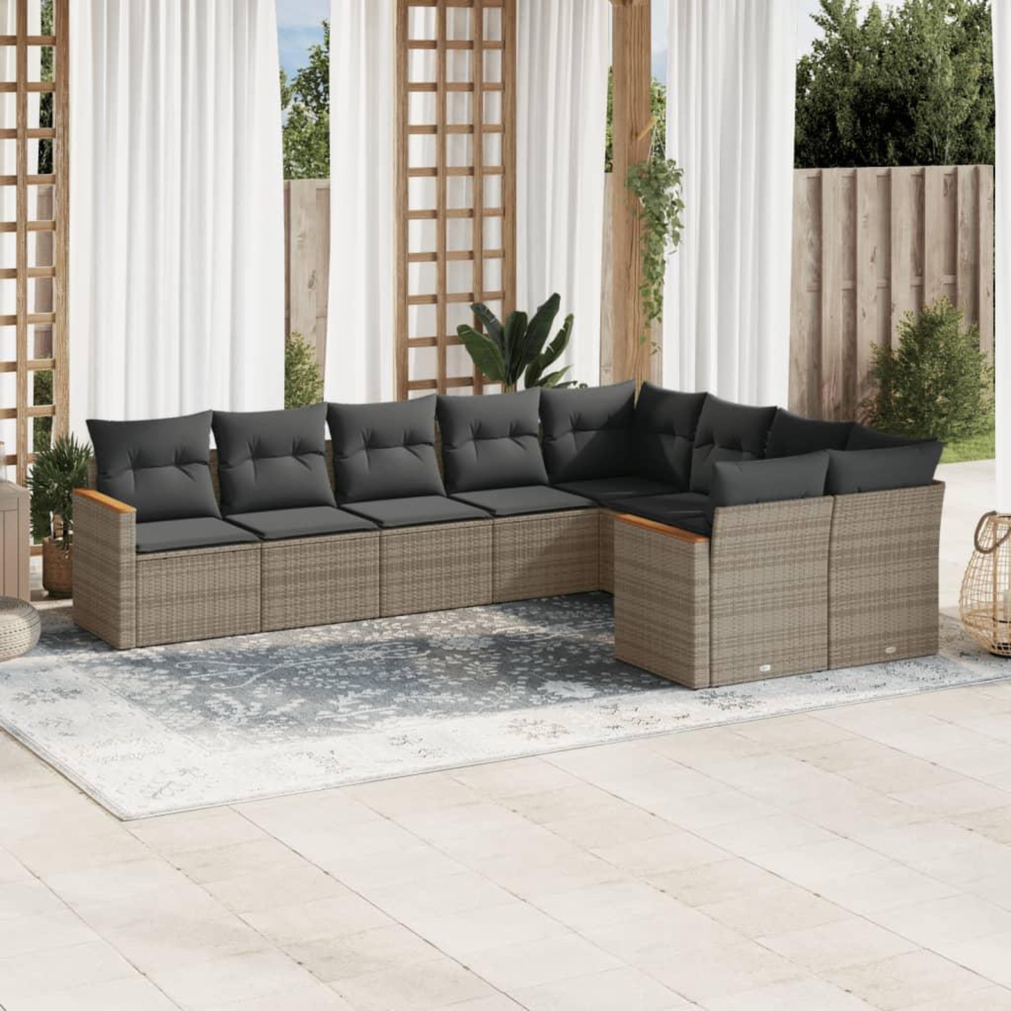 VIDAXL Salon de jardin 9 pcs avec coussins gris resine tressee