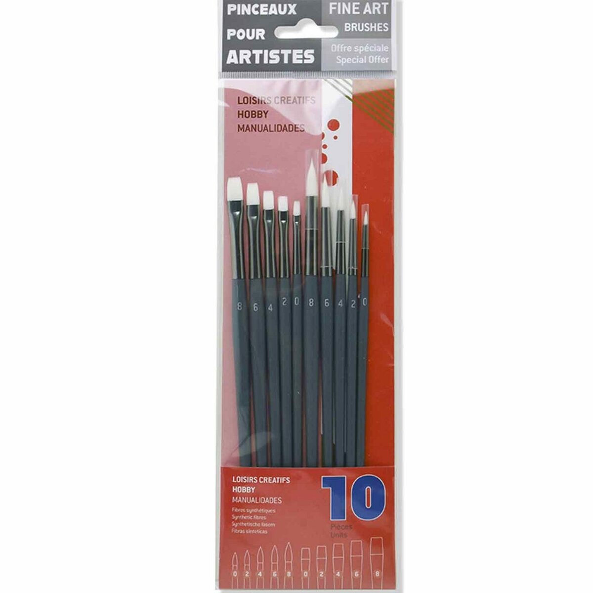 Rayher 10 pinceaux synthétiques - tailles 0 à 8