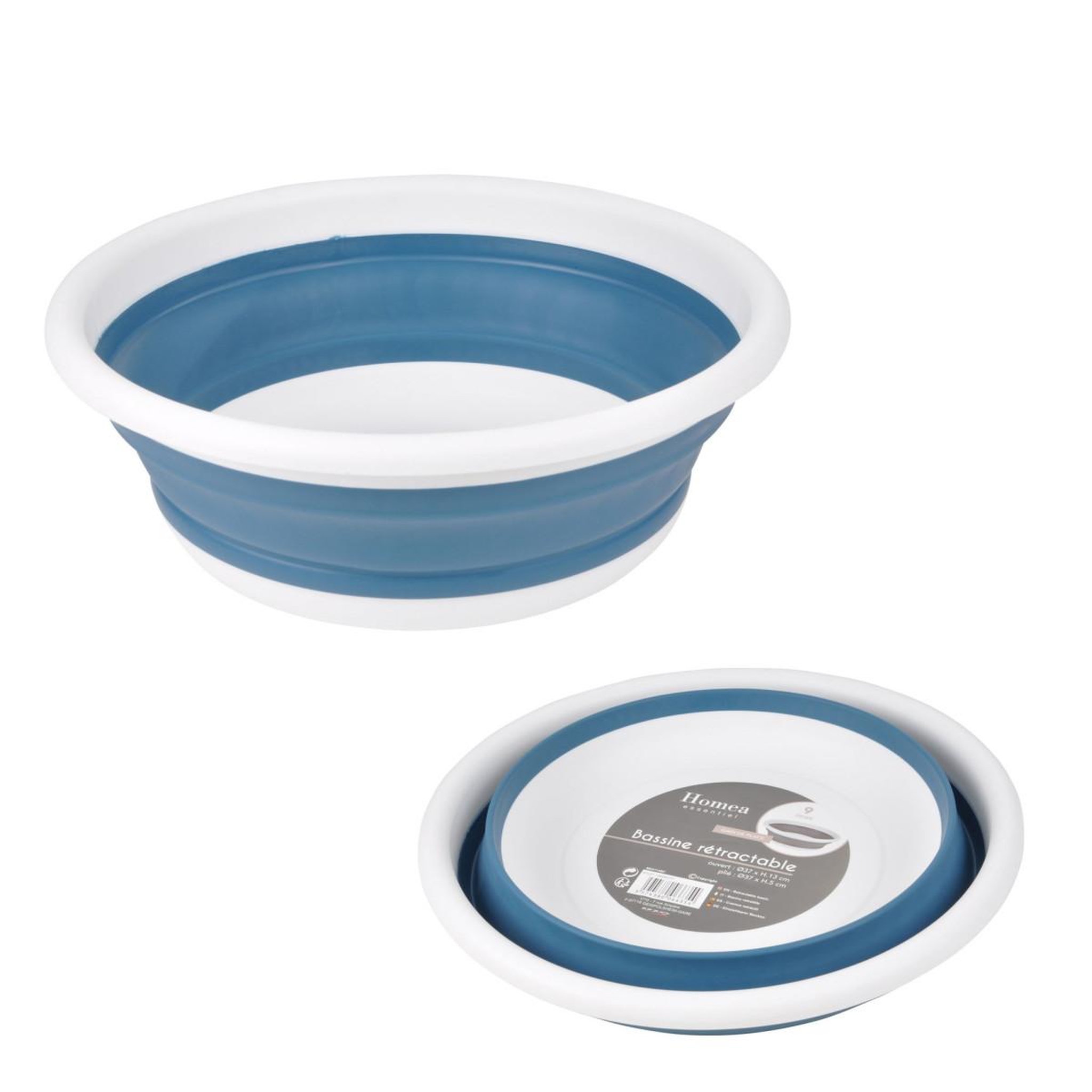 HOMEA Bassine en Silicone  Rétractable  9L Blanc & Bleu Paon