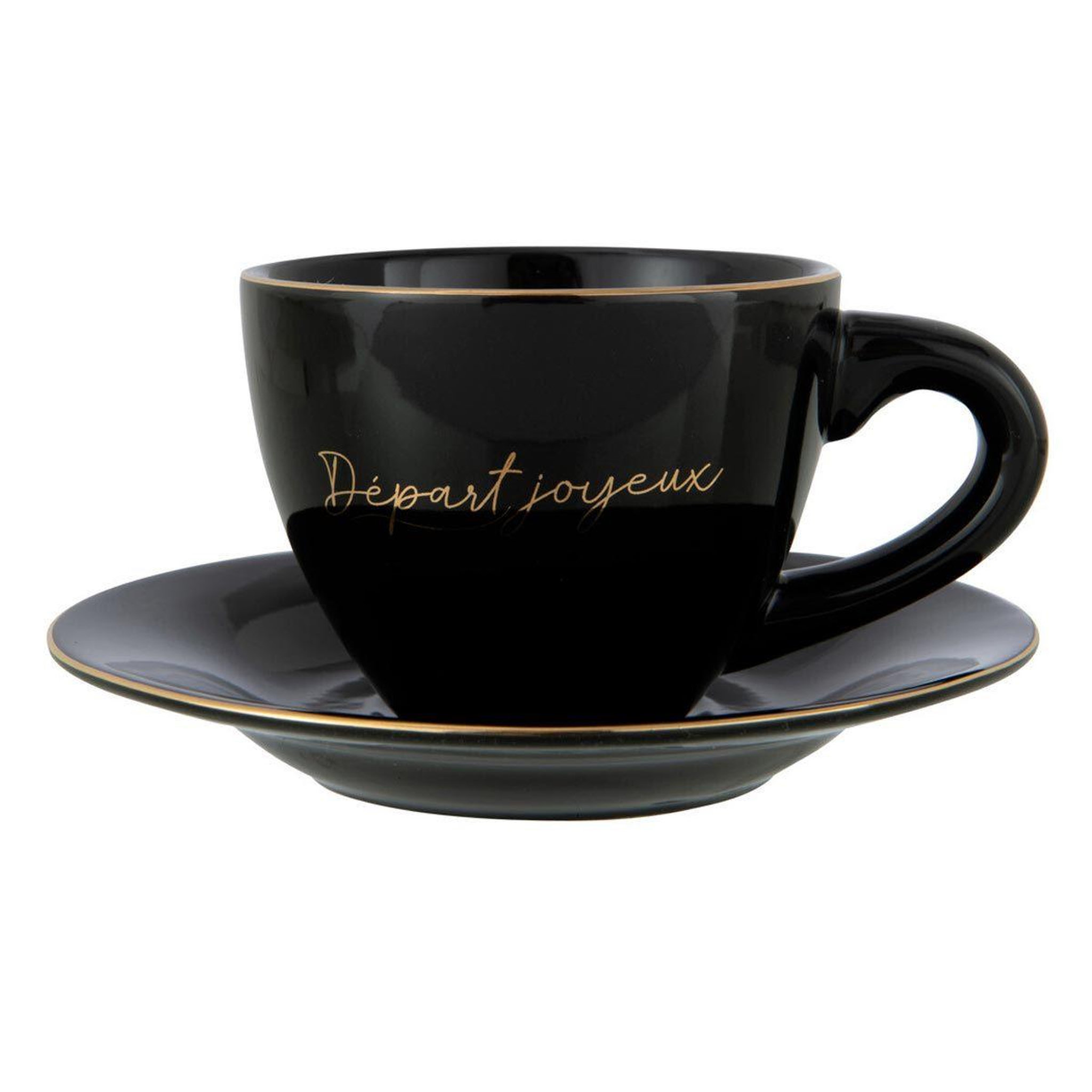 Voir la diapositive 2 : J-LINE Lot de 3 Tasses & 3 Sous-Tasses  Ilene  21cl Noir
