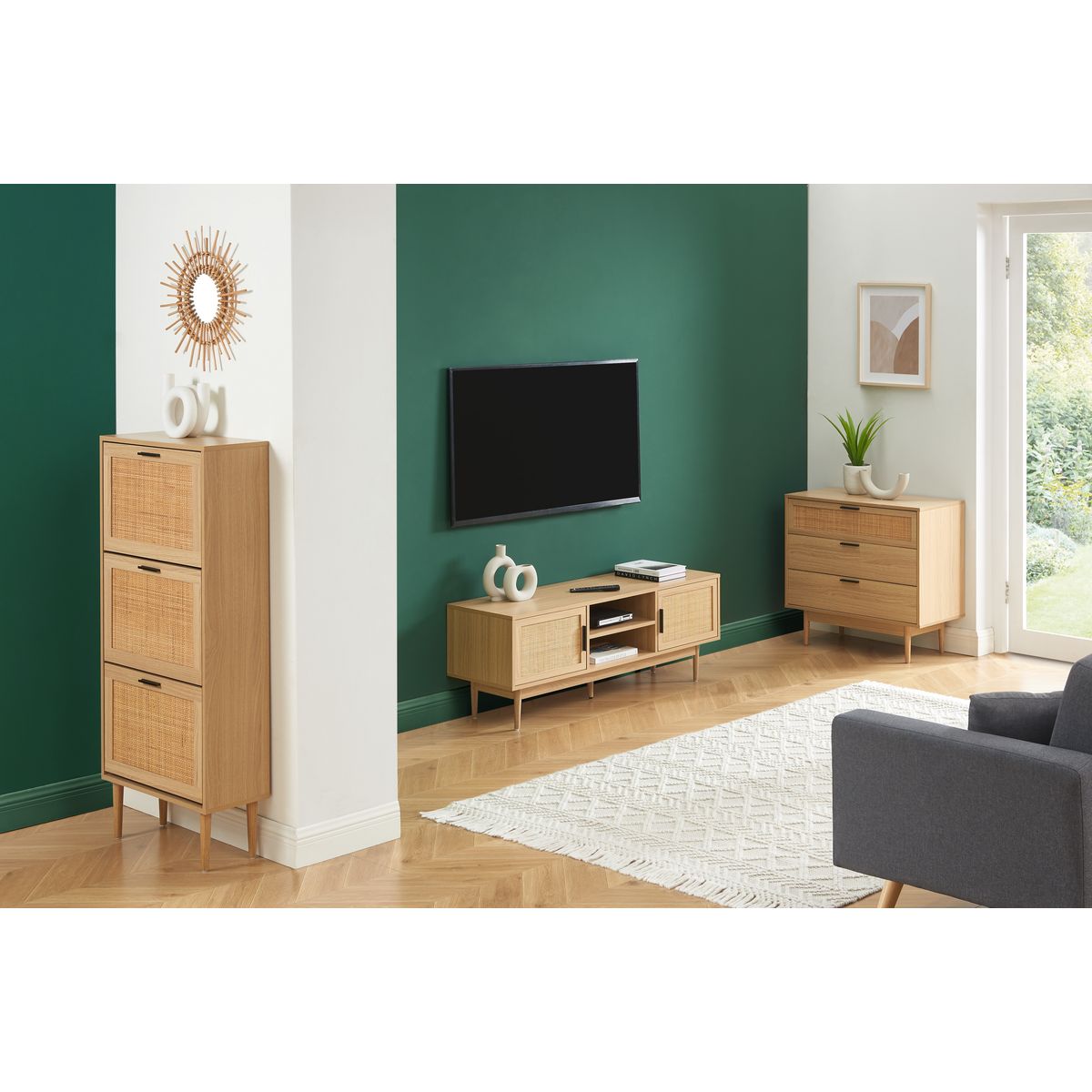 Meuble À Chaussures Cannage Et Décor Bois 3 Portes - L60 cm AMANDINE