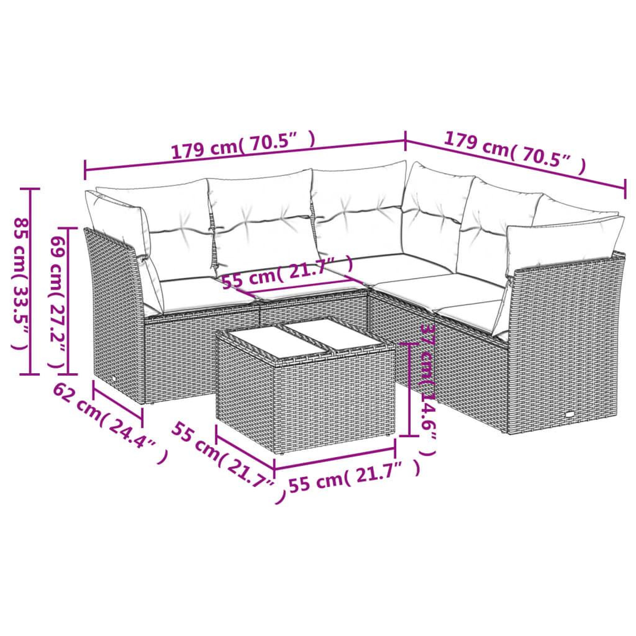 Voir la diapositive 3 : VIDAXL Salon de jardin avec coussins 6 pcs marron resine tressee