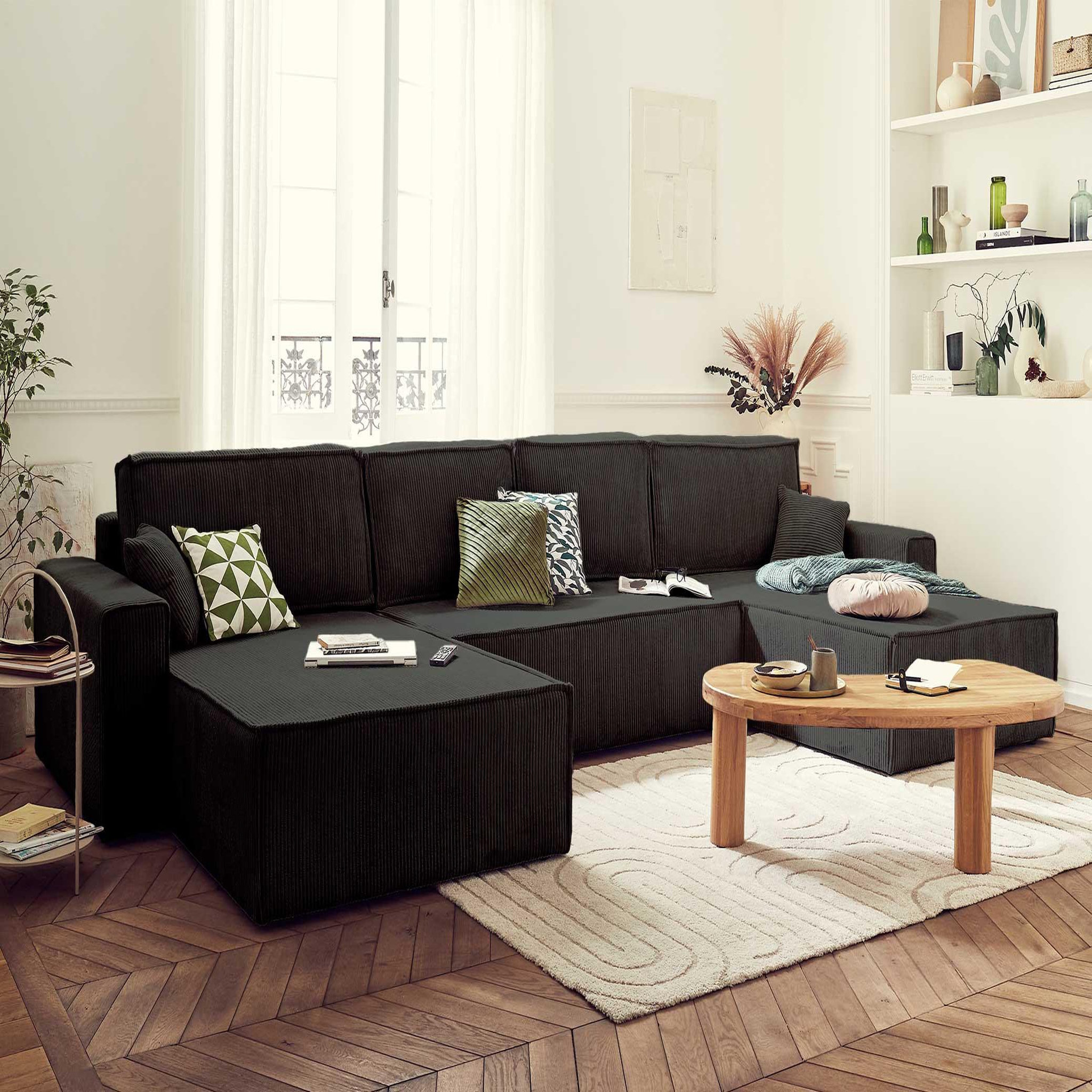 Voir la diapositive 5 : BEST MOBILIER Dellia - canapé panoramique en u - 7 places - convertible - avec coffre - en velours côtelé