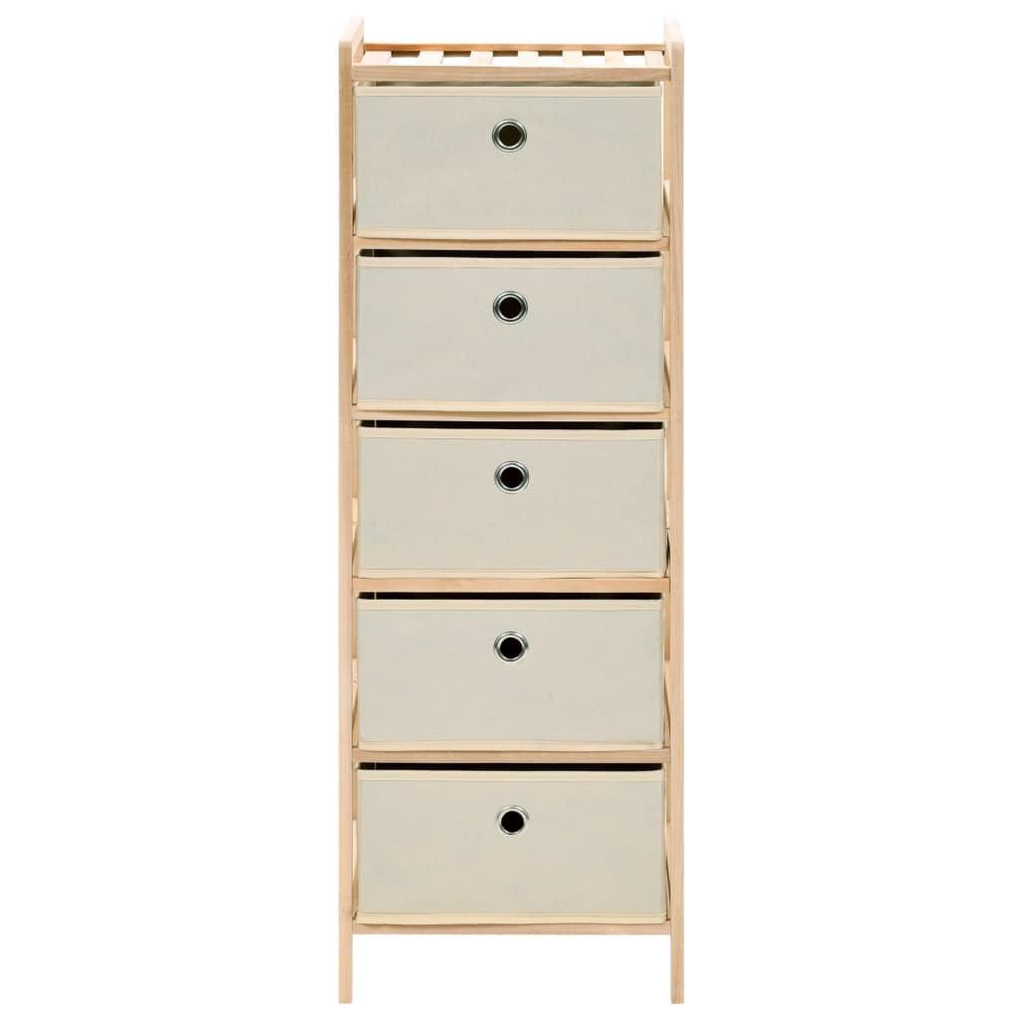 Voir la diapositive 2 : VIDAXL Etagere de rangement 5 paniers tissu bois de cedre beige