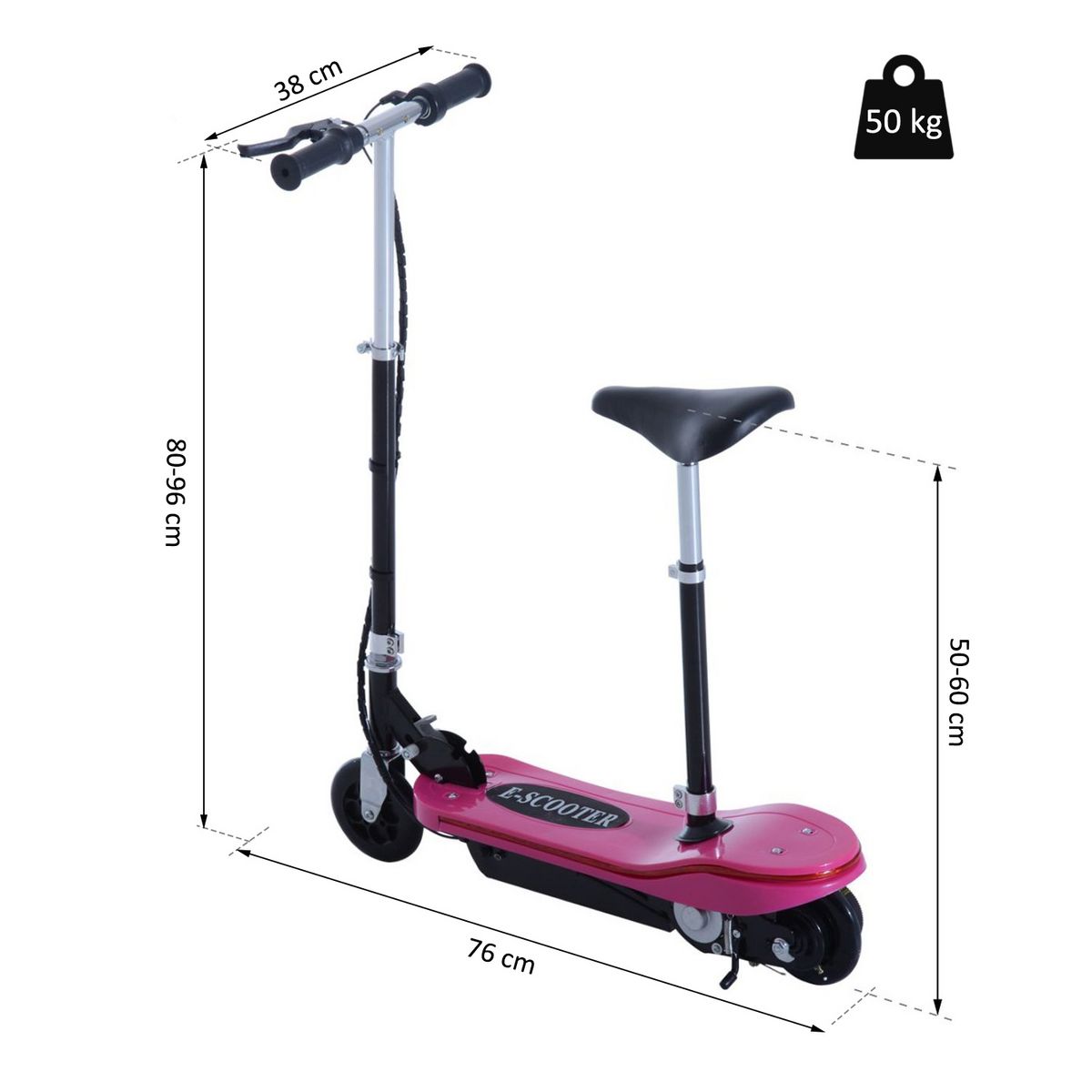 HOMCOM Trottinette électrique pliable 120 W enfant 7 à 12 ans lumière LED hauteur guidon et selle réglable 10 Km/h max. rose