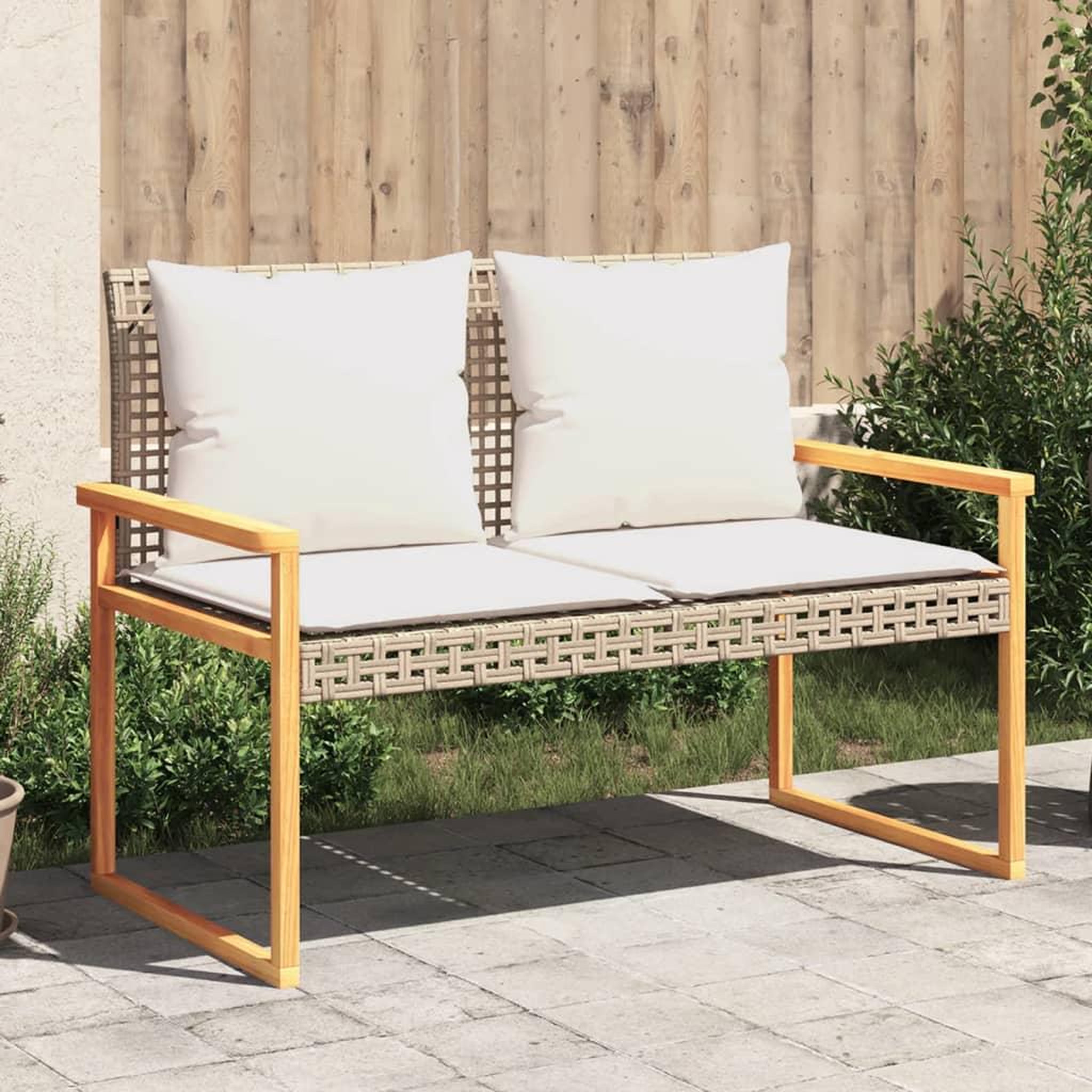 VIDAXL Banc de jardin avec coussin melange beige resine tressee acacia