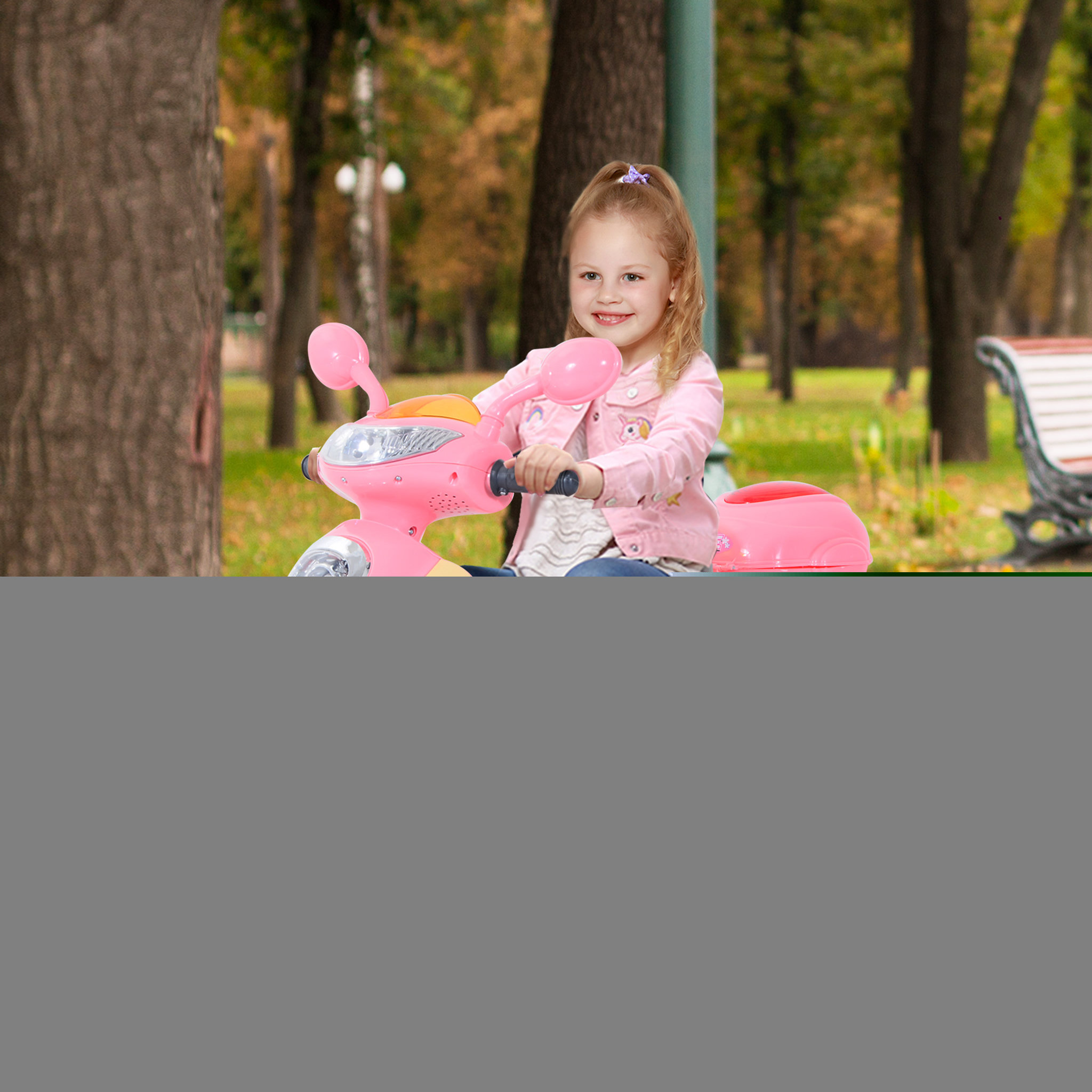 Voir la diapositive 2 : HOMCOM HOMCOM Moto scooter électrique pour enfants 6 V env. 3 Km/h 3 roues et topcase effet lumineux et sonore rose