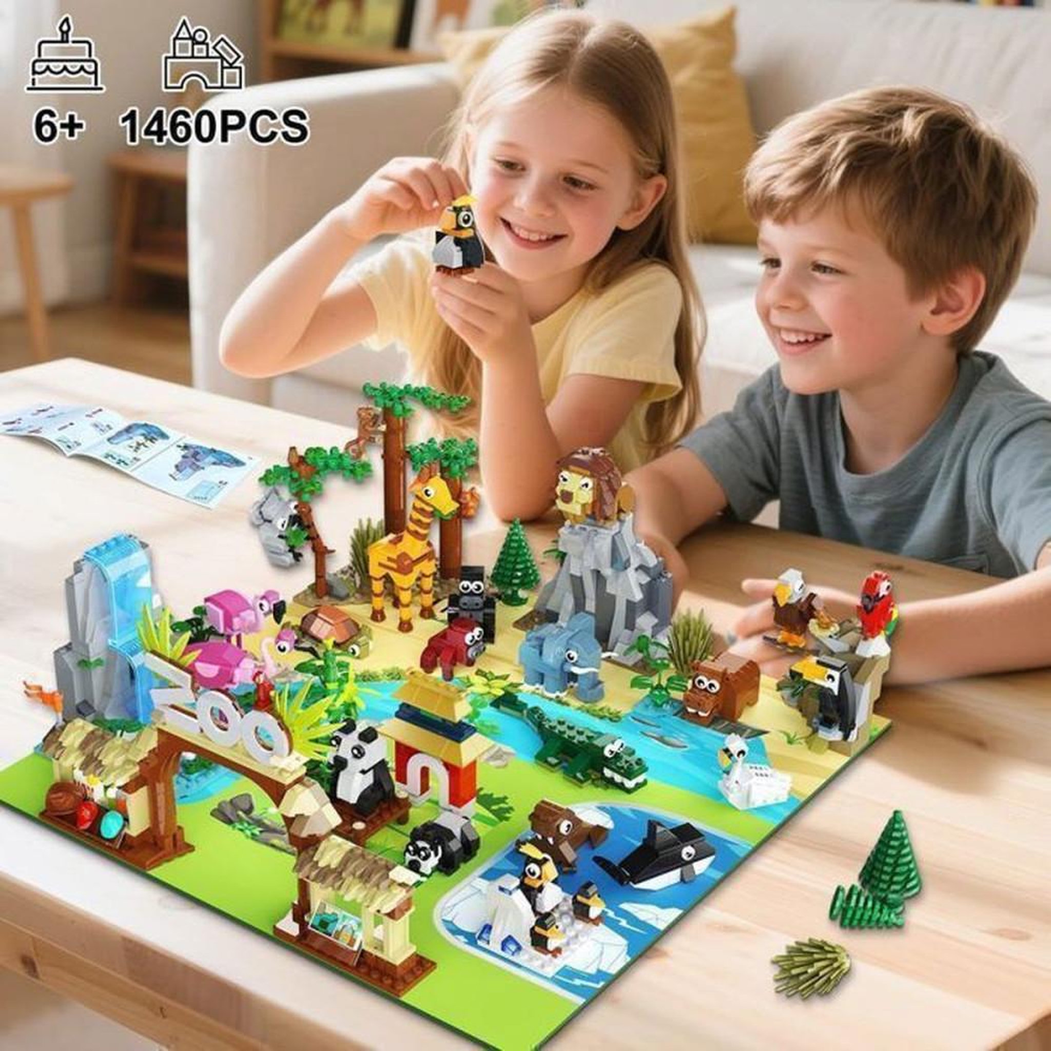 Voir la diapositive 6 : Kit de construction Zoo 25 en 1 avec 25 animaux et 8 habitats, tapis de jeu pliable 38 x 38 cm, dès 6 ans