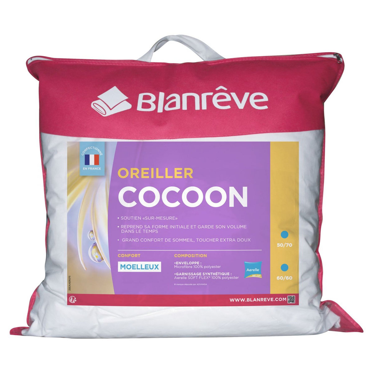 BLANREVE Oreiller cocoon confort moelleux en microfibre aerelle SOFTFLEX