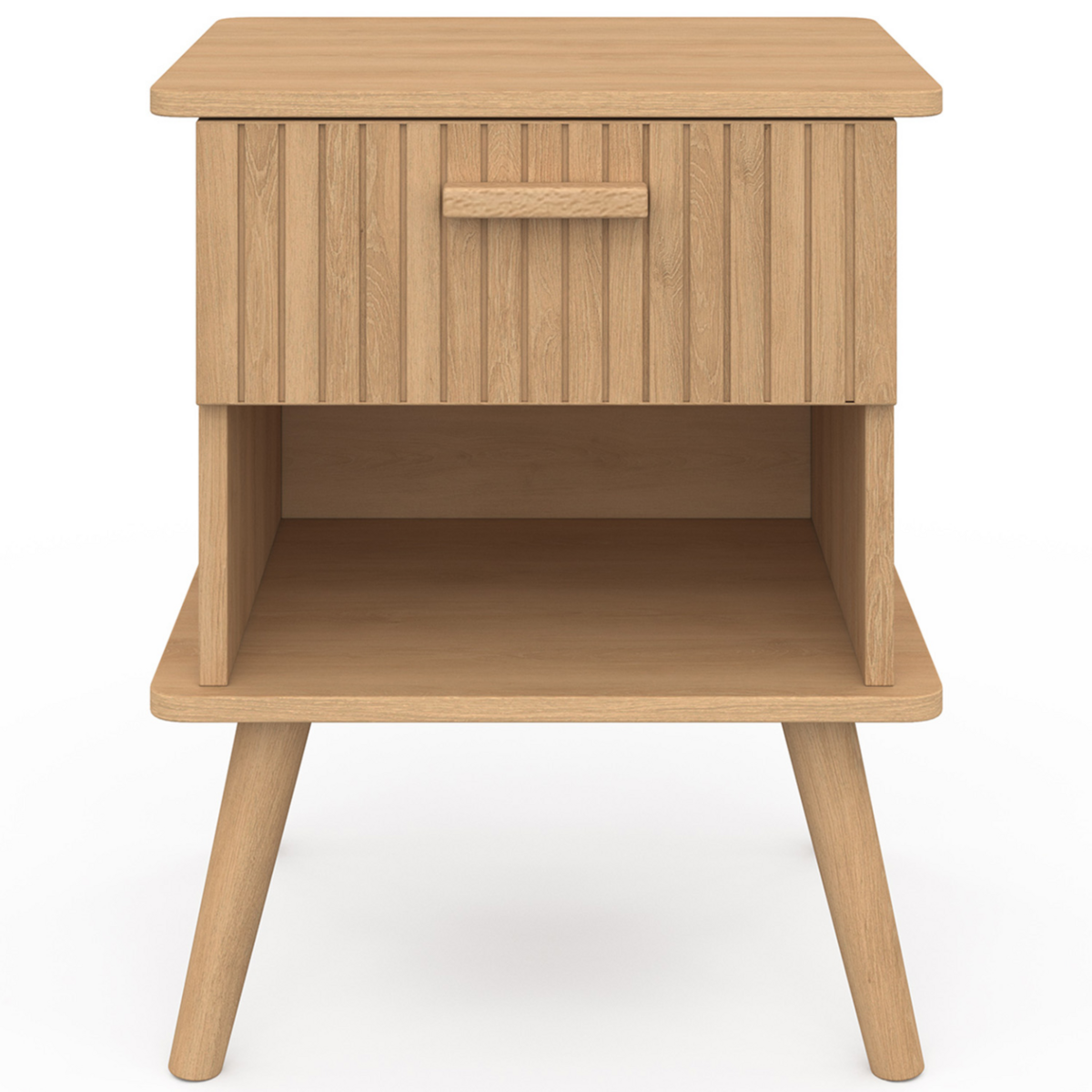 ID MARKET Lot de 2 tables de chevet JULIETTE 1 tiroir avec niche lattes tasseau bois coloris chêne