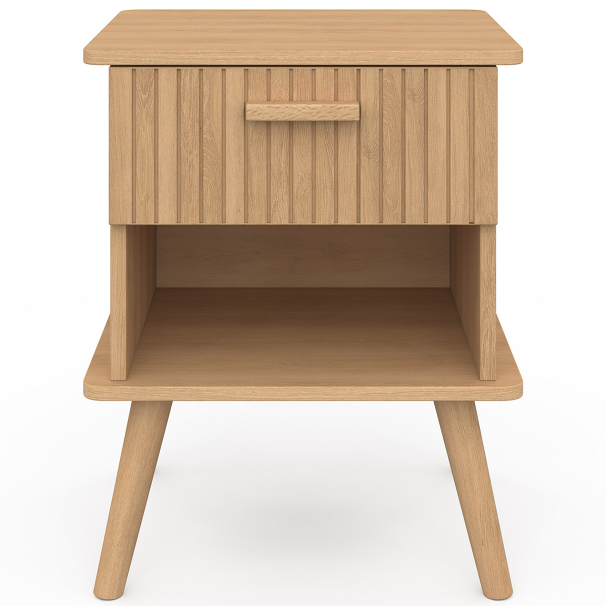 ID MARKET Lot de 2 tables de chevet JULIETTE 1 tiroir avec niche effet lattes tasseau bois