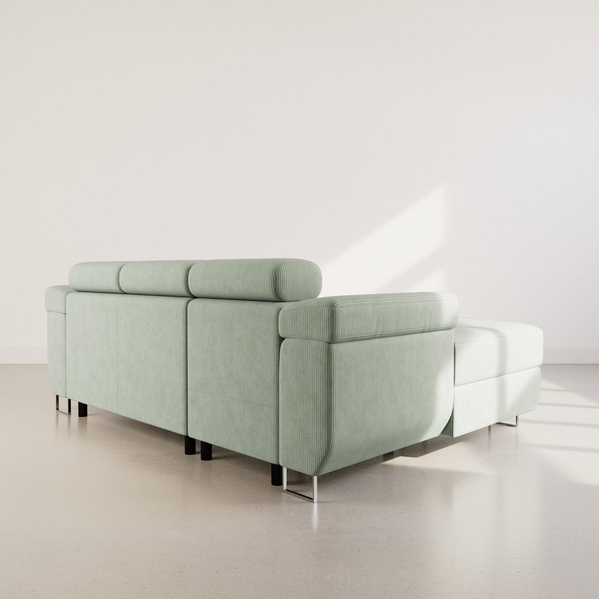 BEST MOBILIER Pablo - canapé d'angle gauche - 6 places - convertible avec coffre et têtières réglables - en velours côtelé