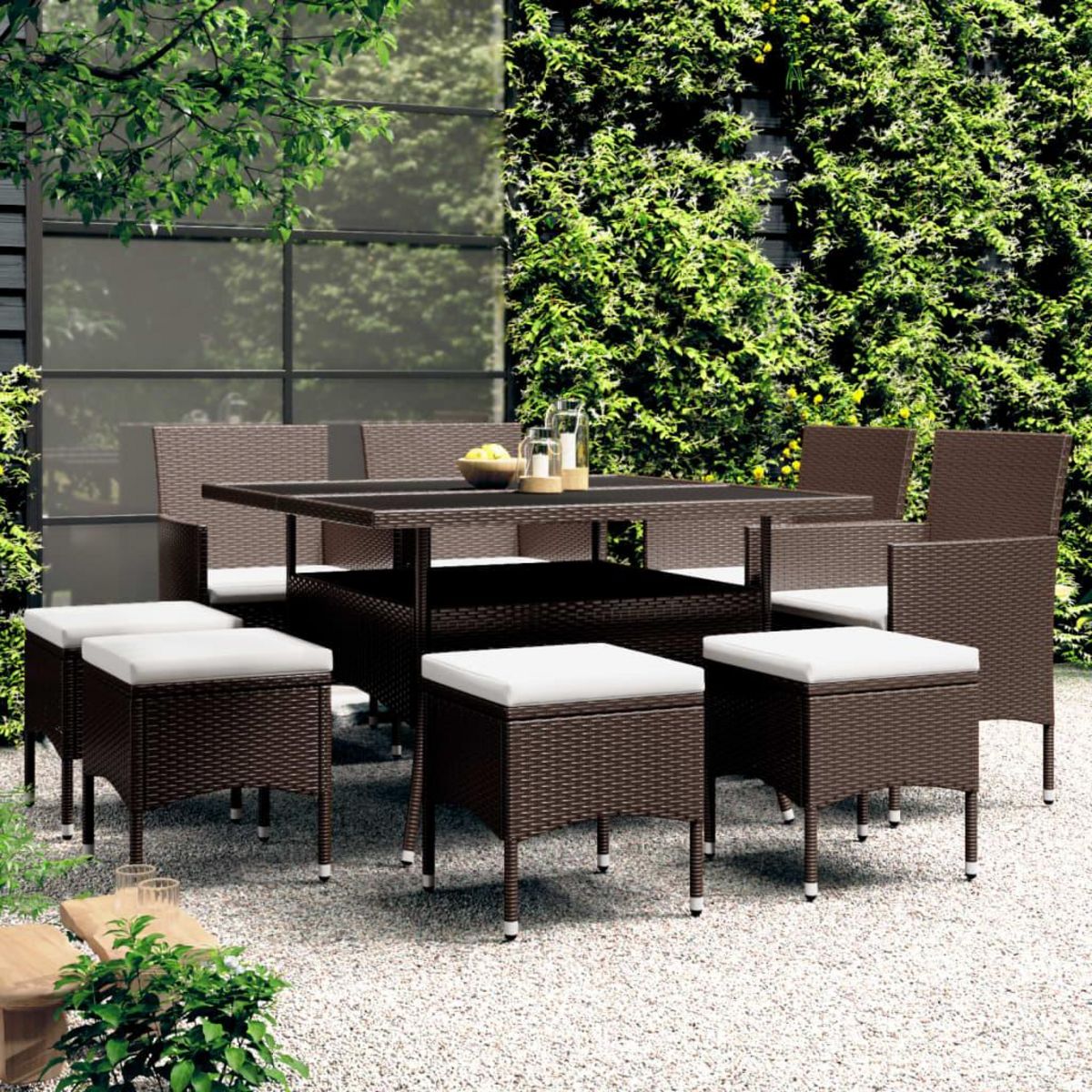 VIDAXL Ensemble a manger de jardin 9 pcs Resine tressee Marron