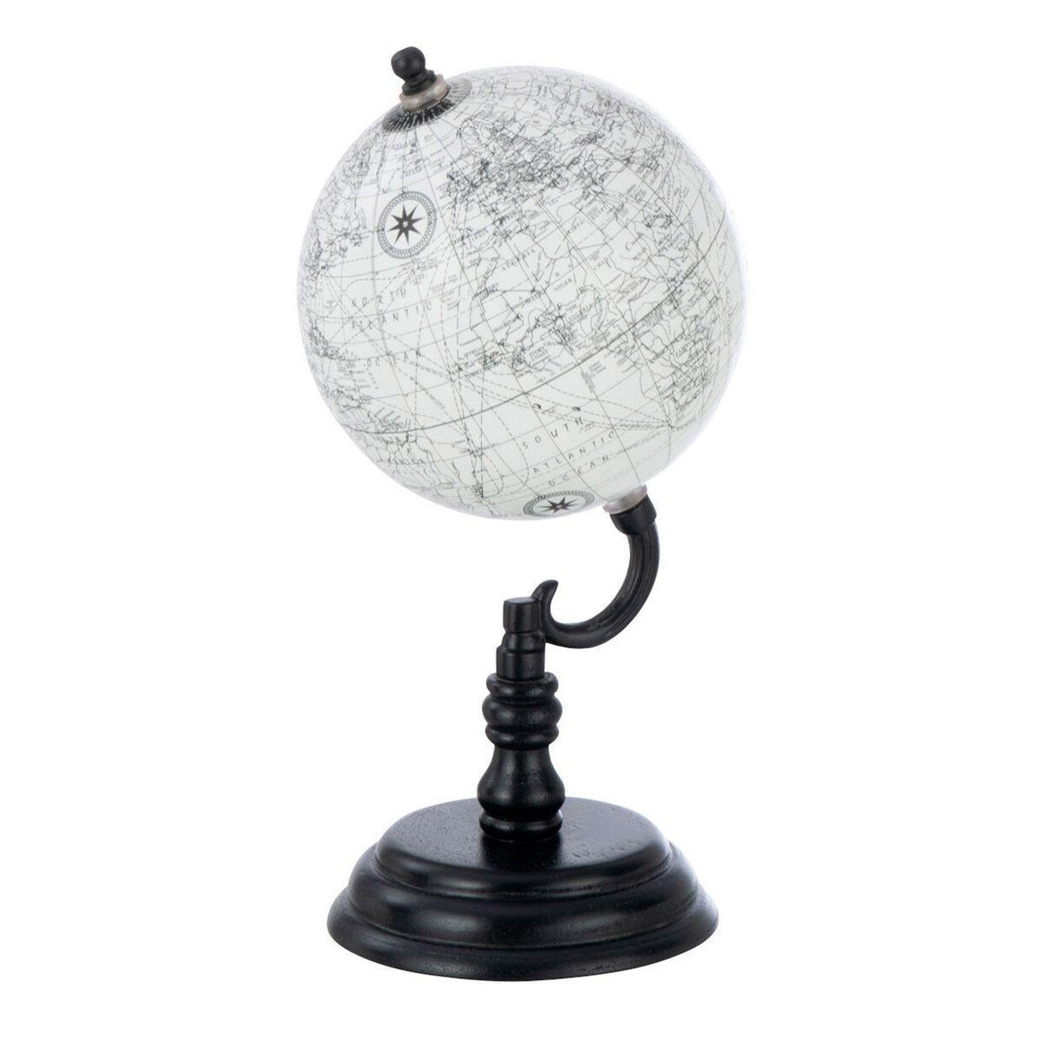 Voir la diapositive 1 : J-LINE Globe sur pied en bois  terrestre  27cm noir & gris