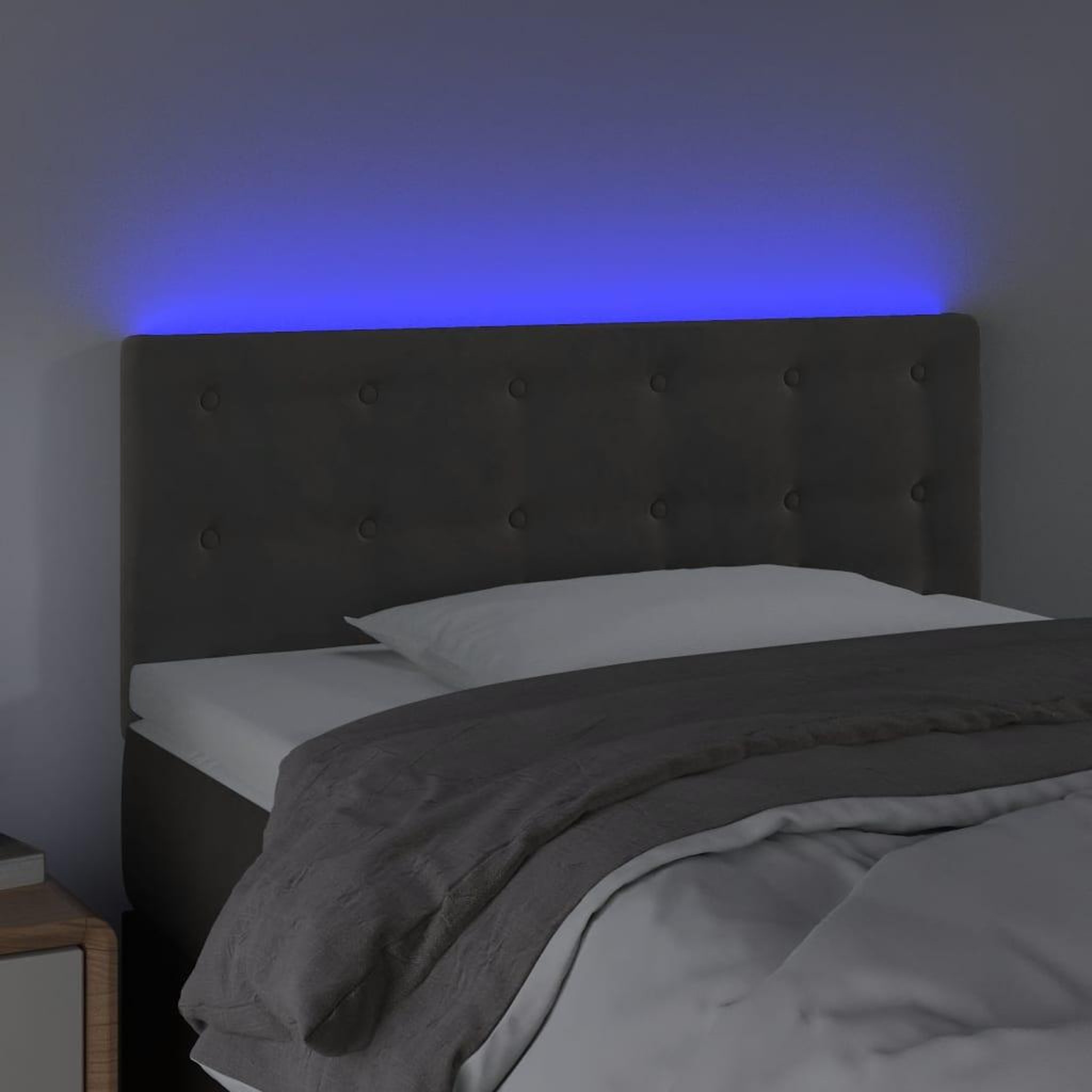 Voir la diapositive 3 : VIDAXL Tete de lit a LED Gris fonce 100x5x78/88 cm Velours