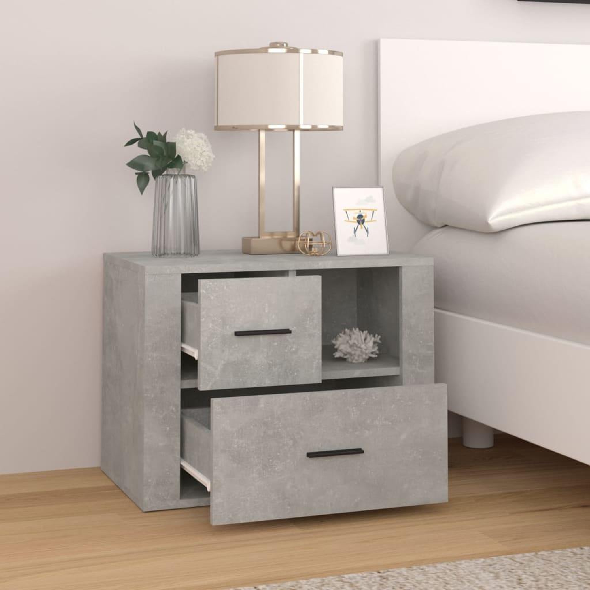 Voir la diapositive 3 : VIDAXL Table de chevet Gris beton 60x36x45 cm Bois d'ingenierie