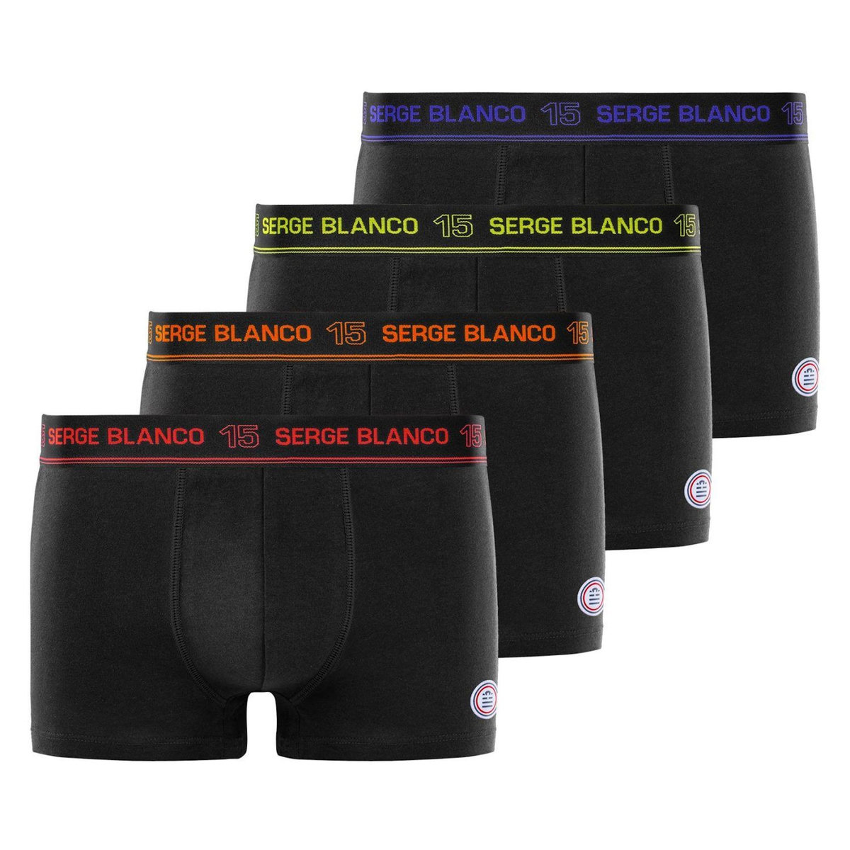 SERGE BLANCO Lot de 4 boxers homme en coton Class uni ceinture colorée