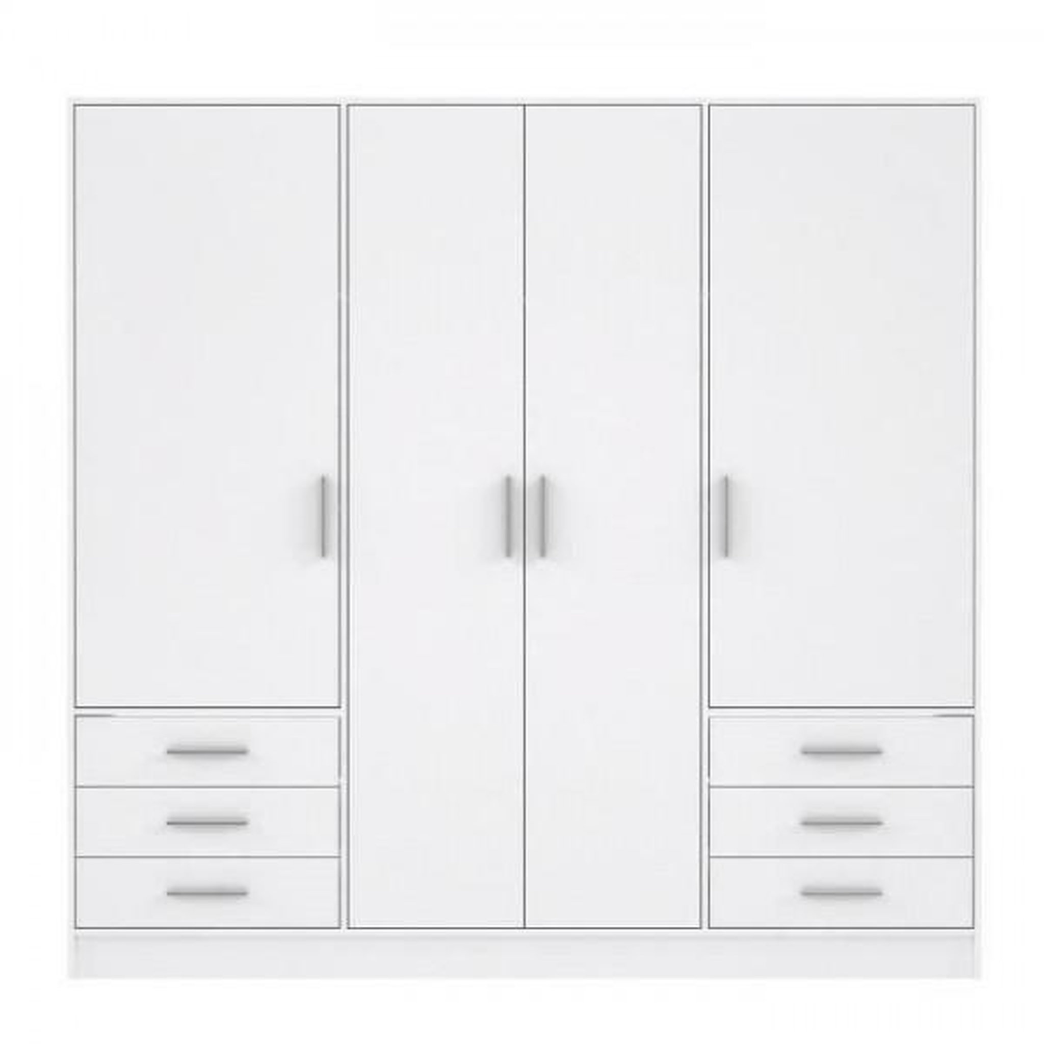 Voir la diapositive 3 : MARKET24 Armoire 4 portes battantes + 6 tiroirs - Bois aggloméré - Blanc mat - L 206,5 x P 60 x H 200 cm - JUPITER