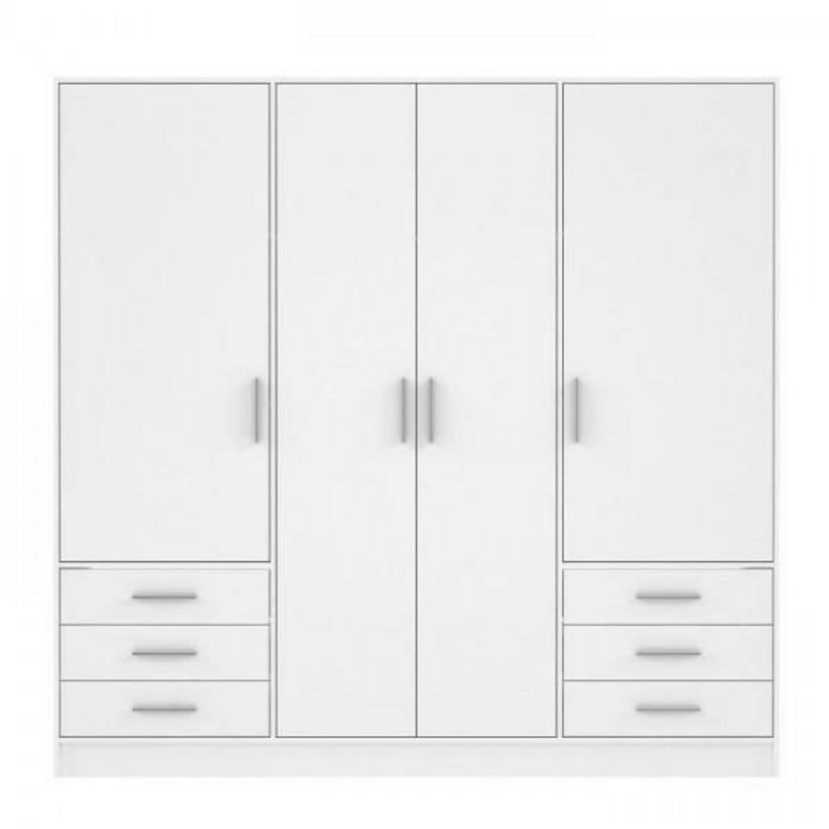 MARKET24 Armoire 4 portes battantes + 6 tiroirs - Bois aggloméré - Blanc mat - L 206,5 x P 60 x H 200 cm - JUPITER
