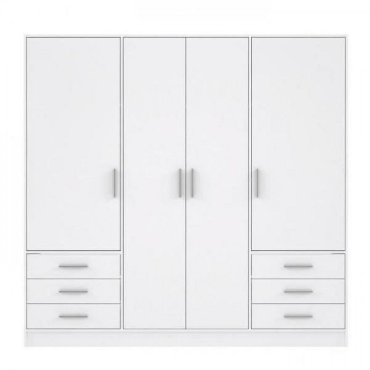MARKET24 Armoire 4 portes battantes + 6 tiroirs - Bois aggloméré - Blanc mat - L 206,5 x P 60 x H 200 cm - JUPITER