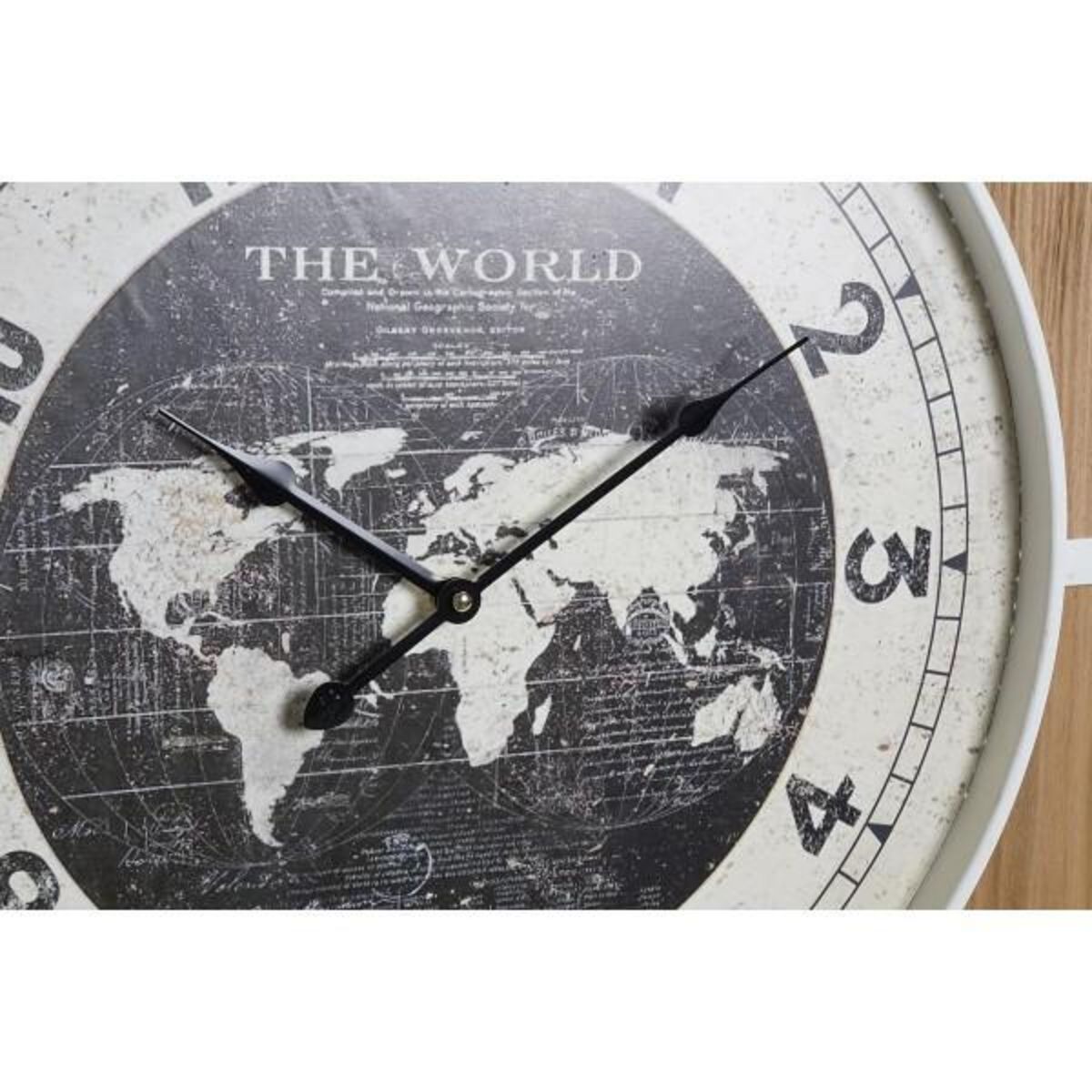 AAAAA Horloge Murale DKD Home Decor Noir Blanc Fer Vintage 60 x 4,5 x 60 cm Bois MDF Mappemonde (2 Unités)