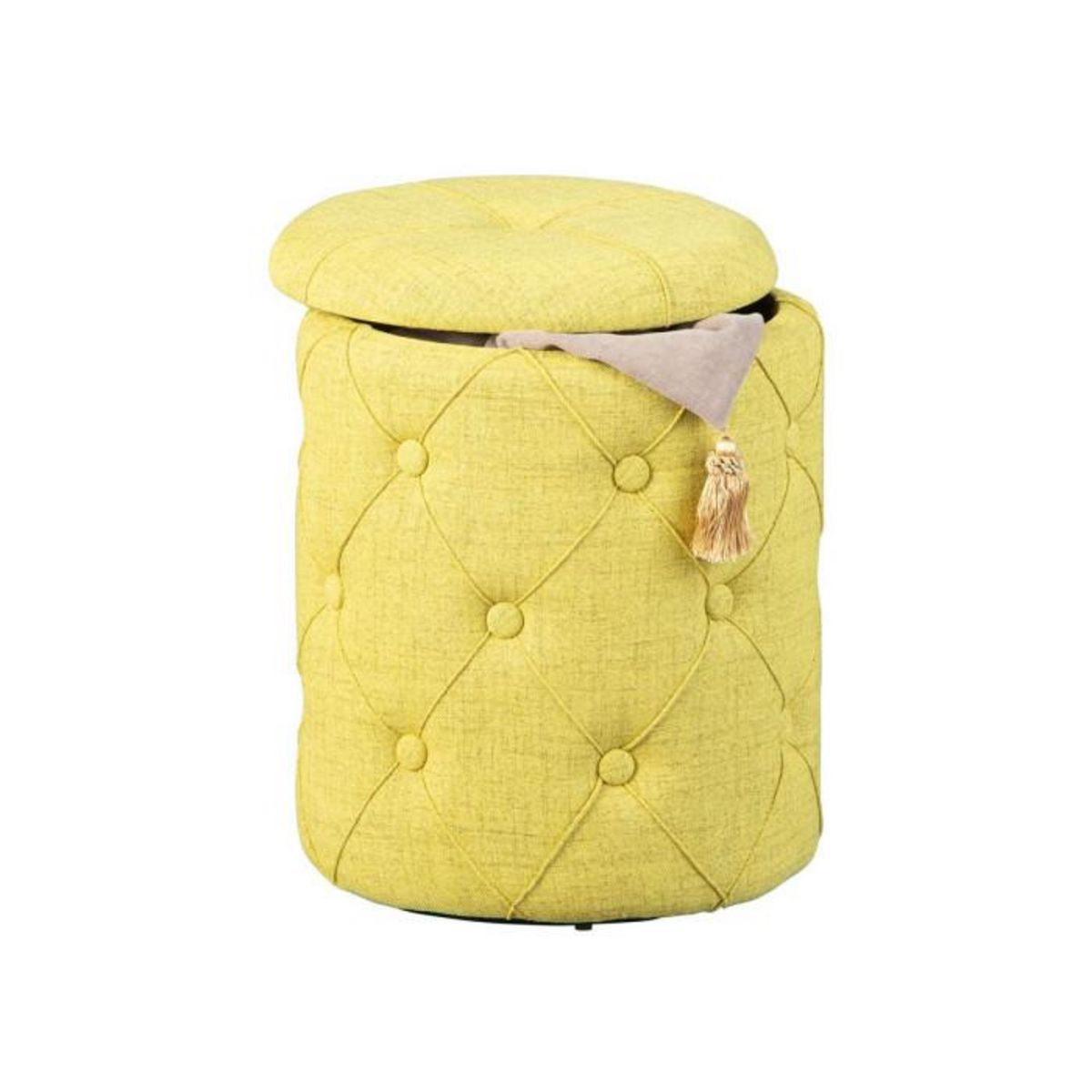 Paris Prix Pouf de Rangement Capitonné  Elio  40cm Jaune